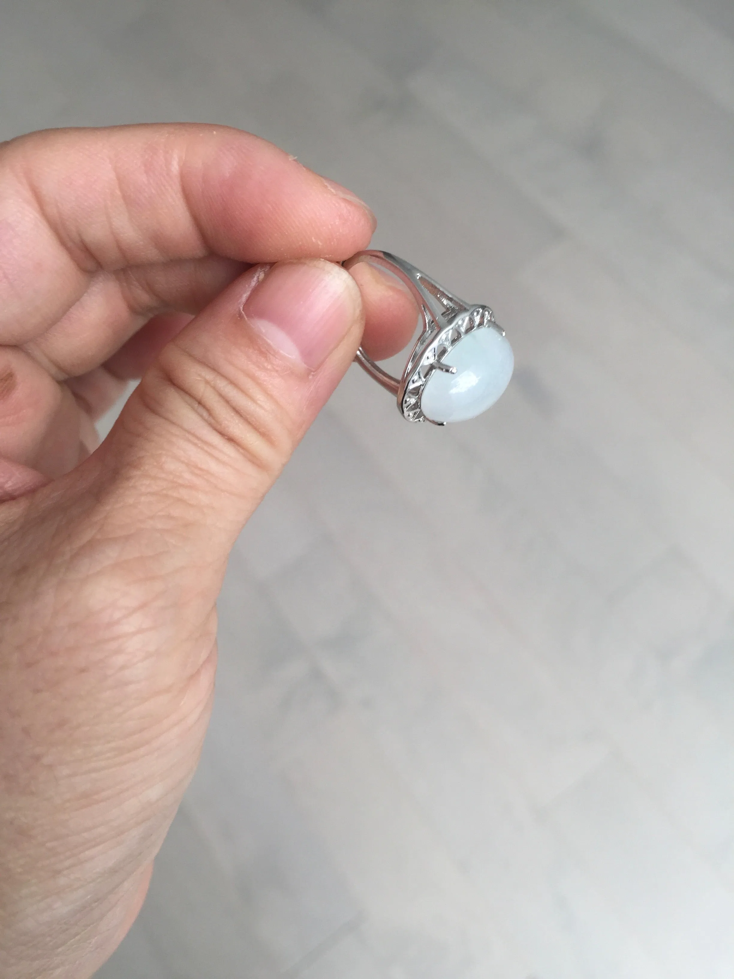 100% natural type A white four-prong jadeite jade ring BP138