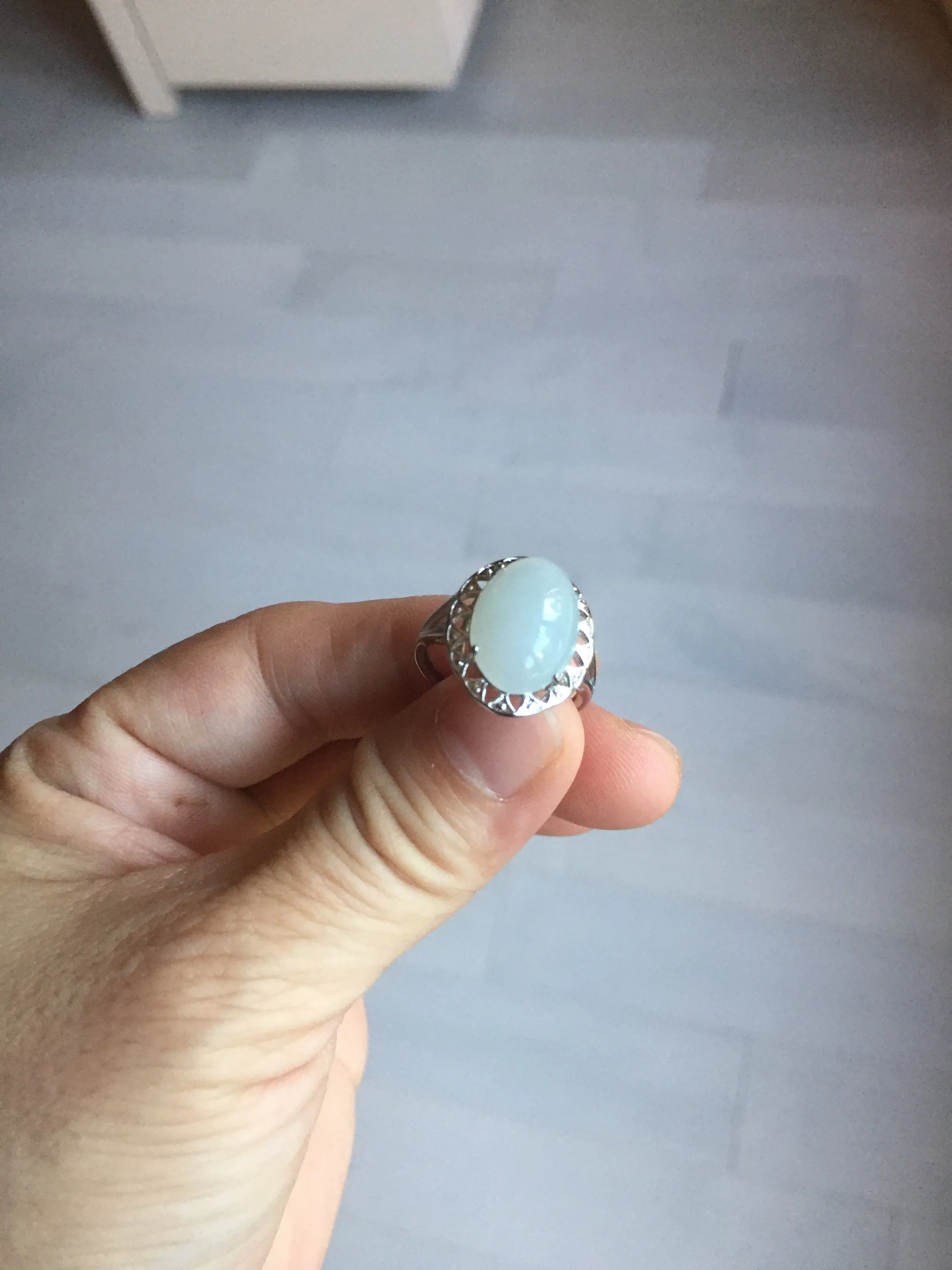 100% natural type A white four-prong jadeite jade ring BP138