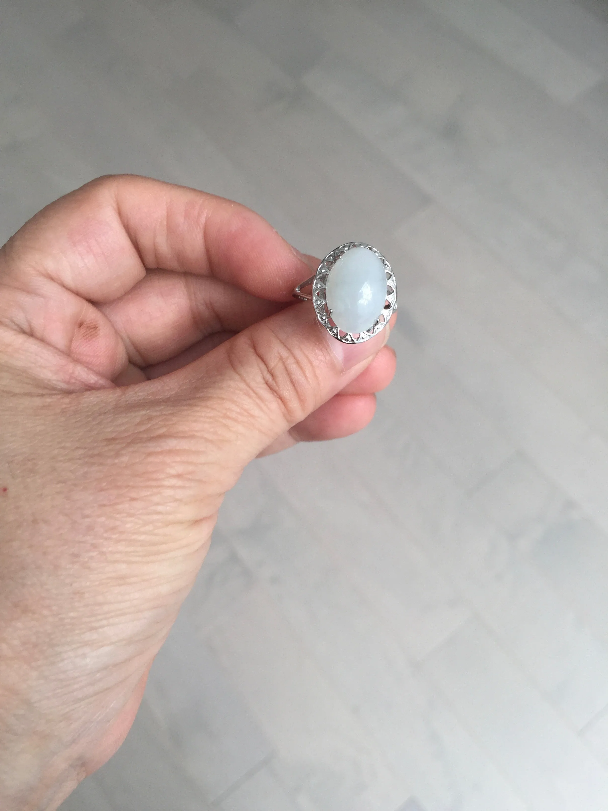 100% natural type A white four-prong jadeite jade ring BP138