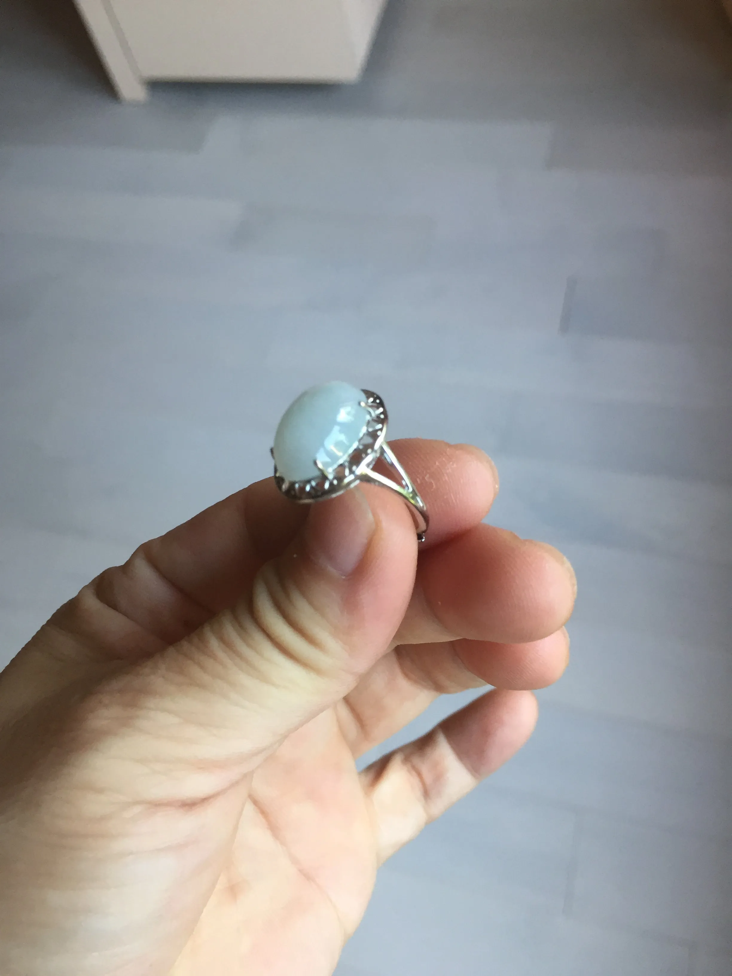 100% natural type A white four-prong jadeite jade ring BP138