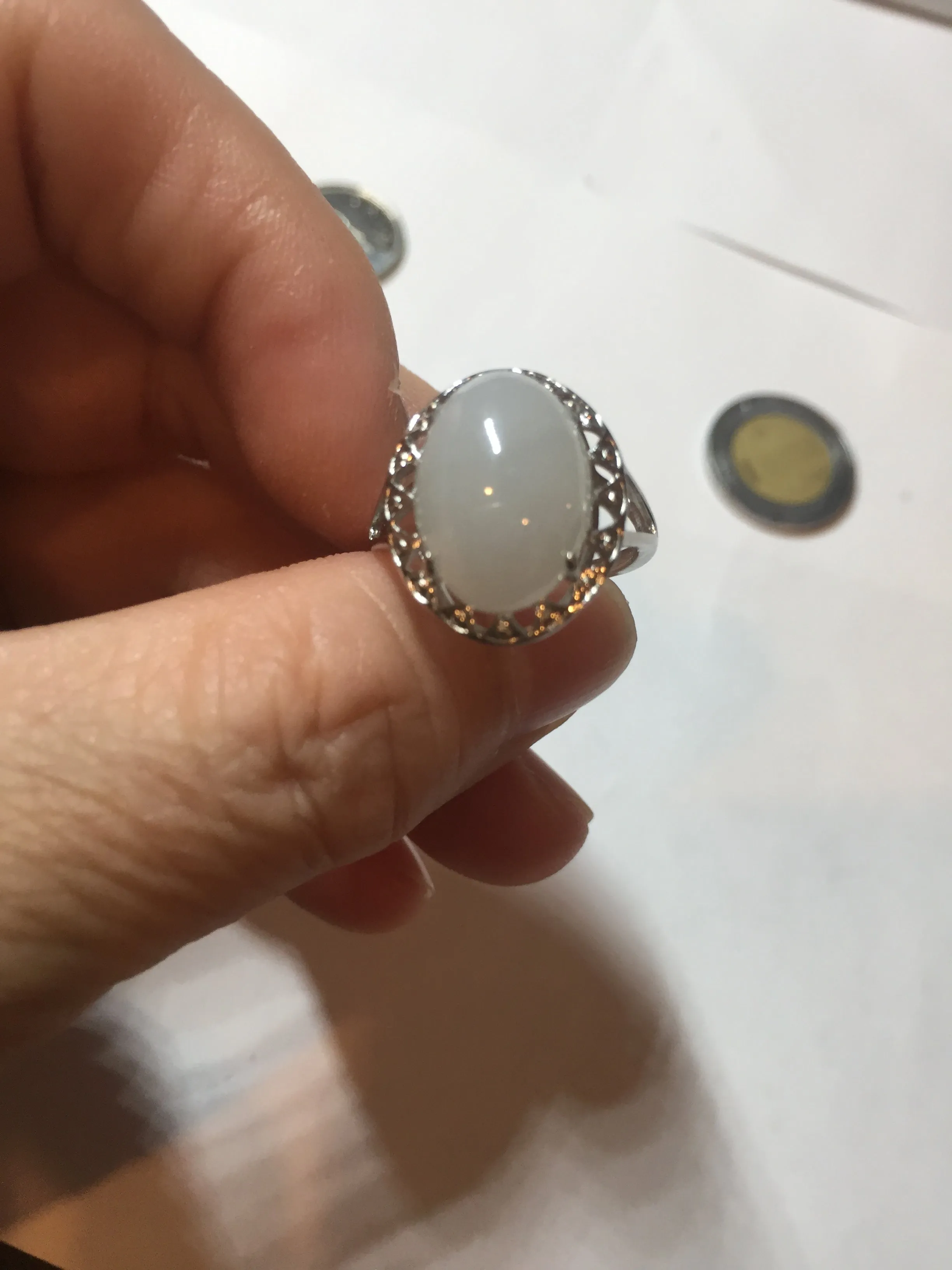 100% natural type A white four-prong jadeite jade ring BP138