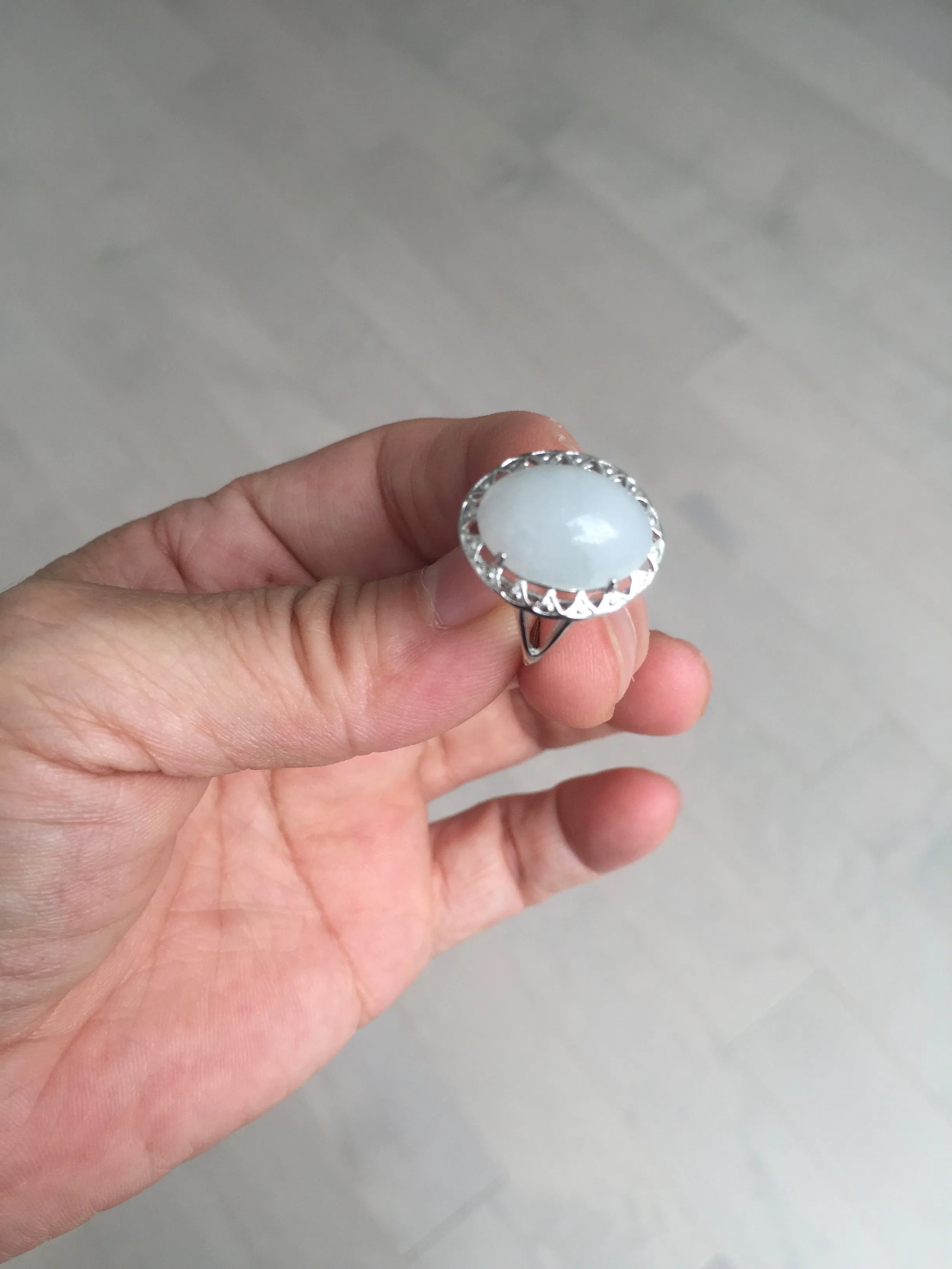 100% natural type A white four-prong jadeite jade ring BP138