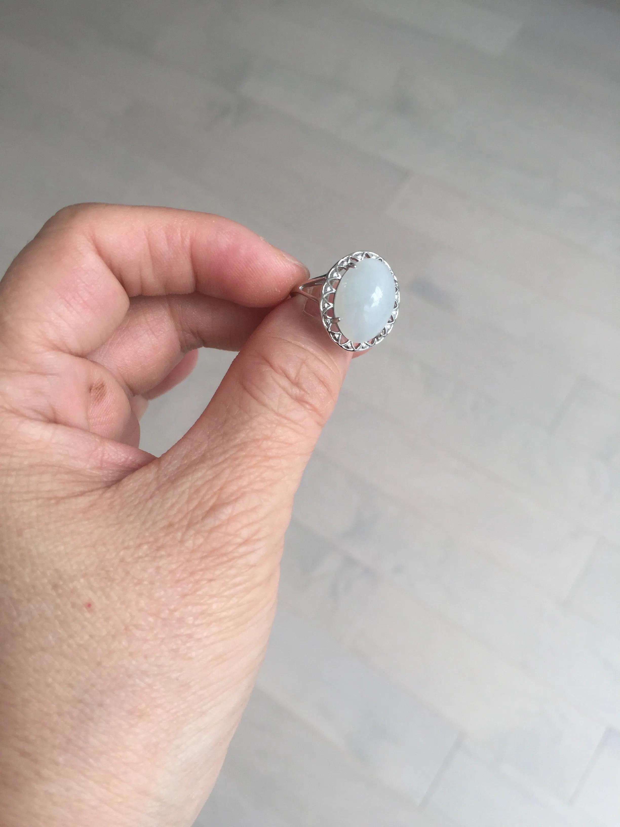 100% natural type A white four-prong jadeite jade ring BP138