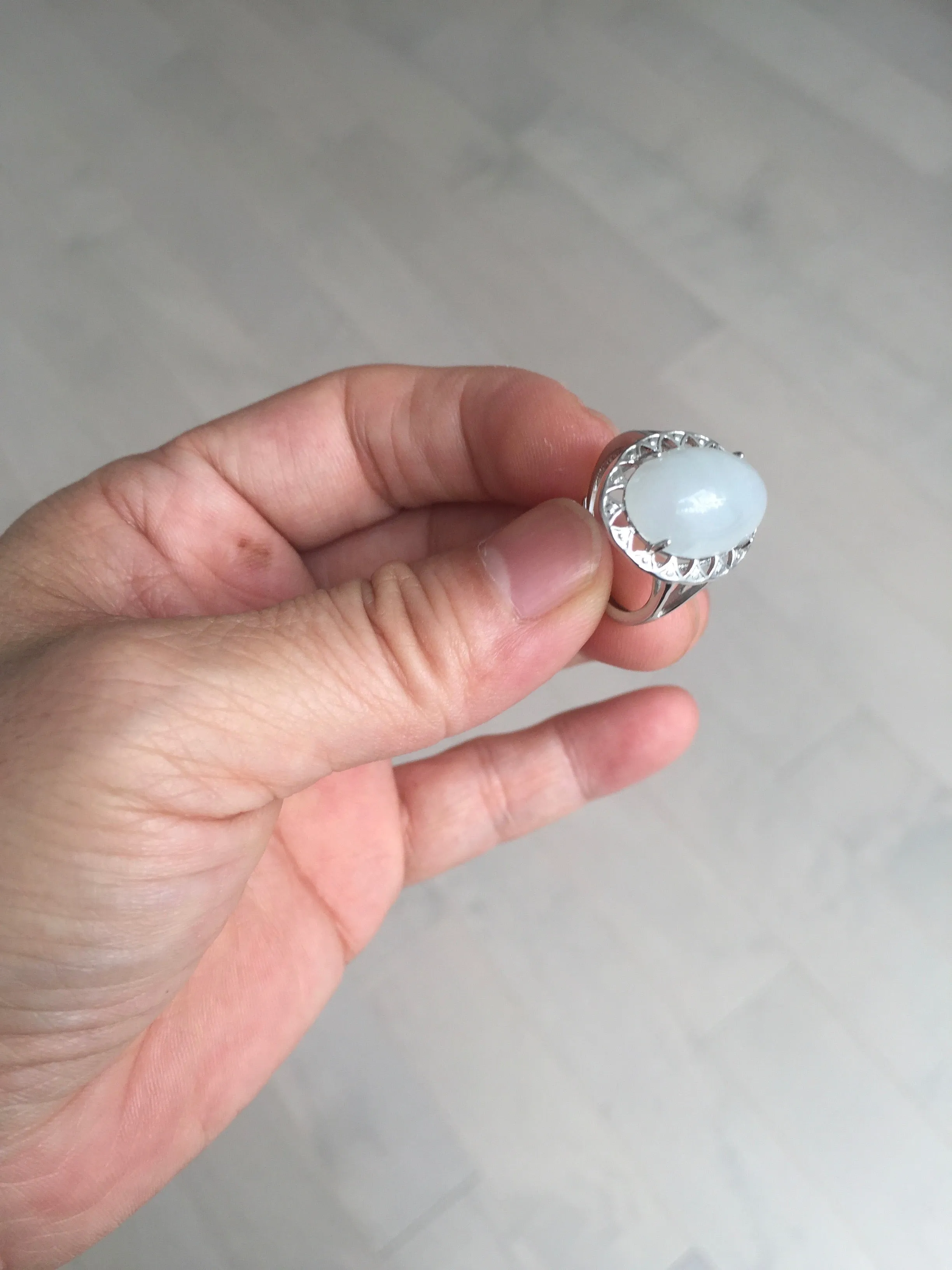 100% natural type A white four-prong jadeite jade ring BP138