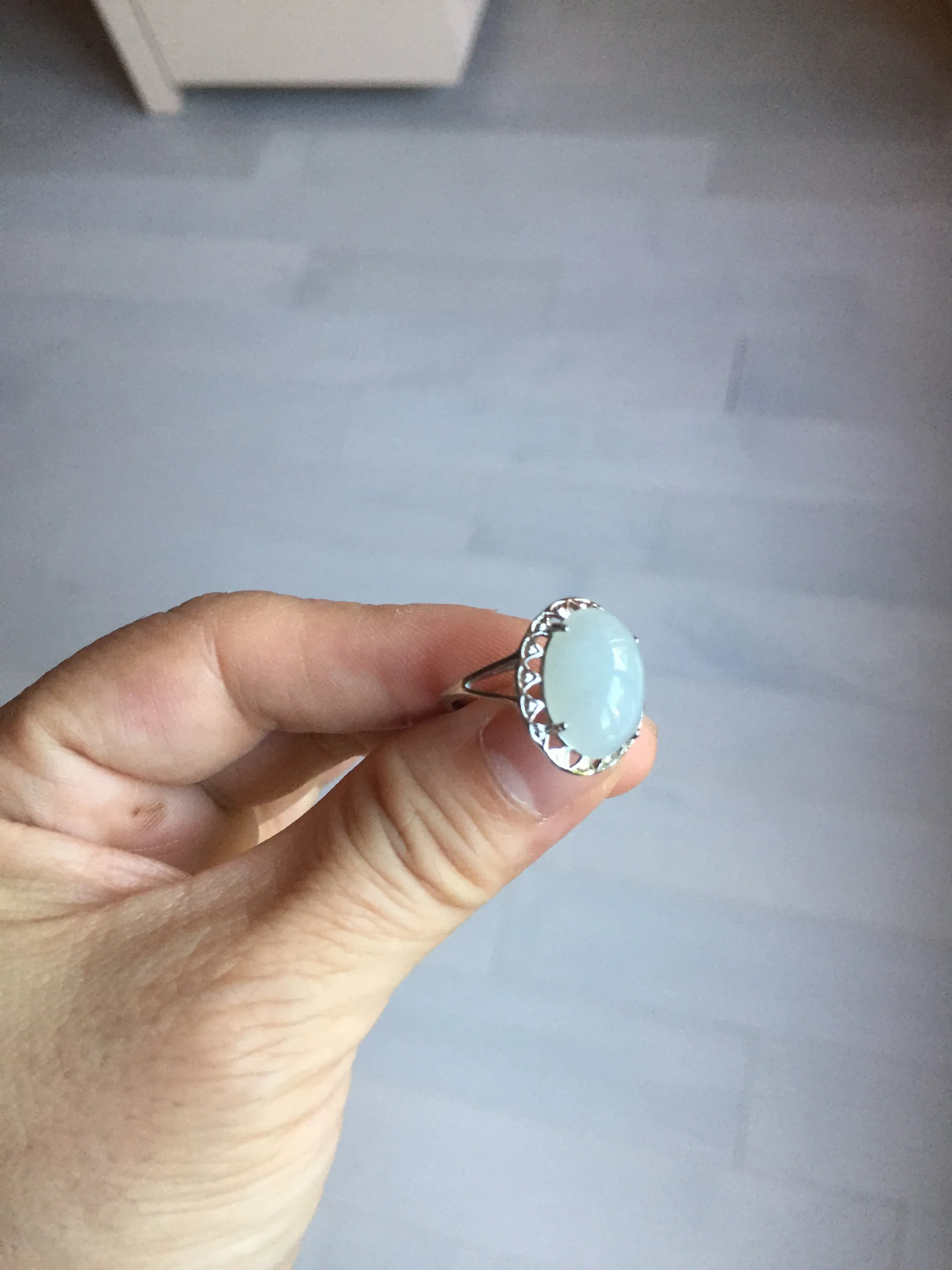 100% natural type A white four-prong jadeite jade ring BP138