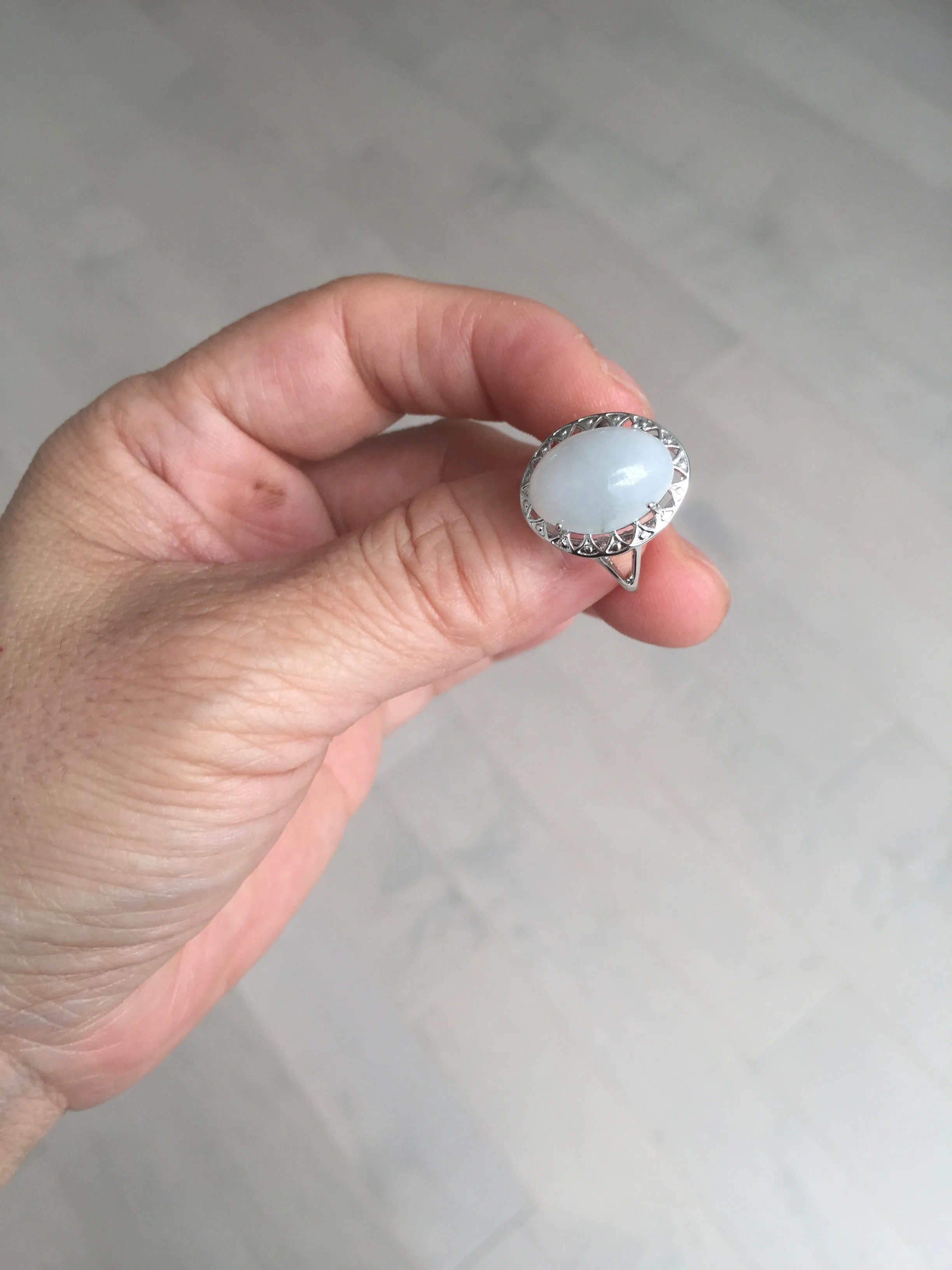 100% natural type A white four-prong jadeite jade ring BP138