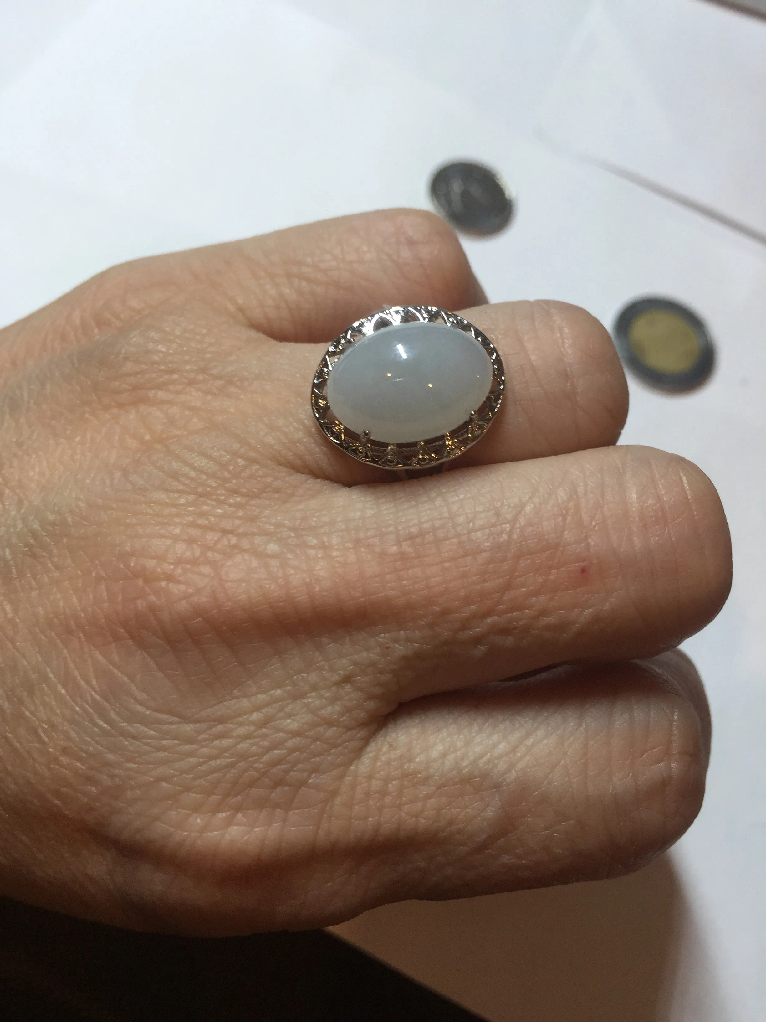 100% natural type A white four-prong jadeite jade ring BP138
