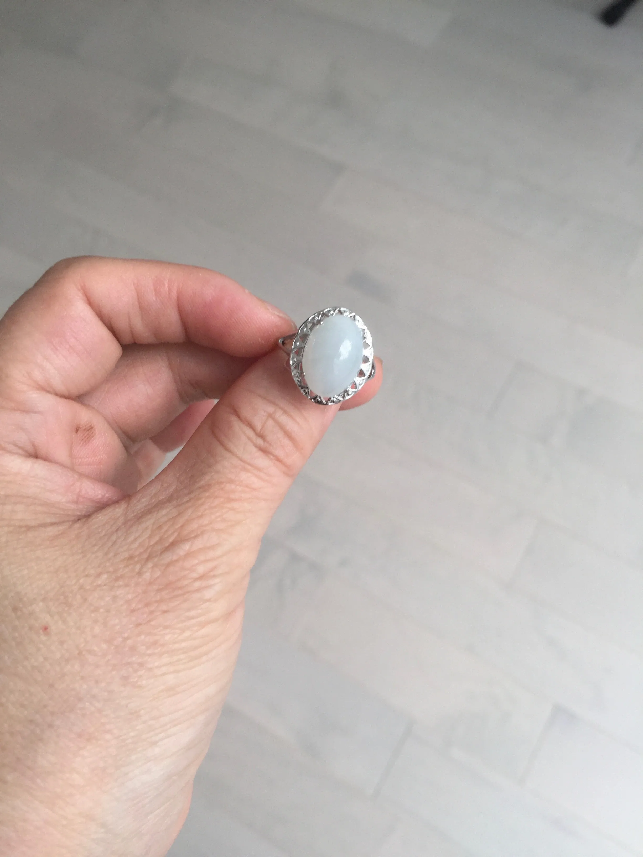 100% natural type A white four-prong jadeite jade ring BP138
