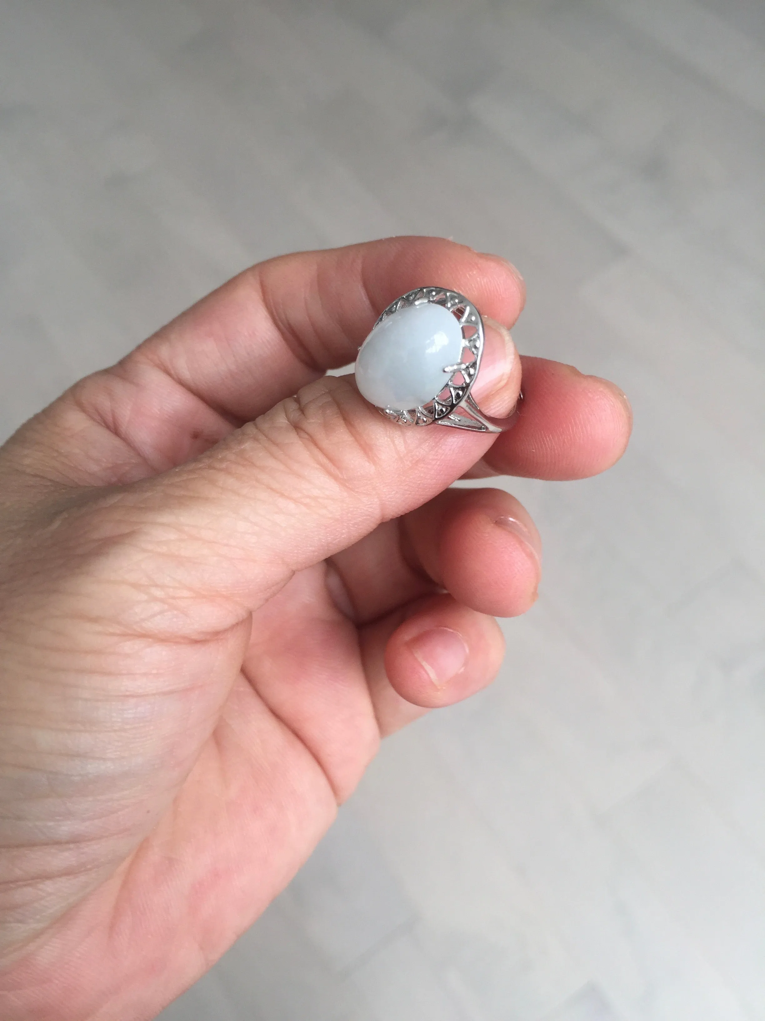 100% natural type A white four-prong jadeite jade ring BP138