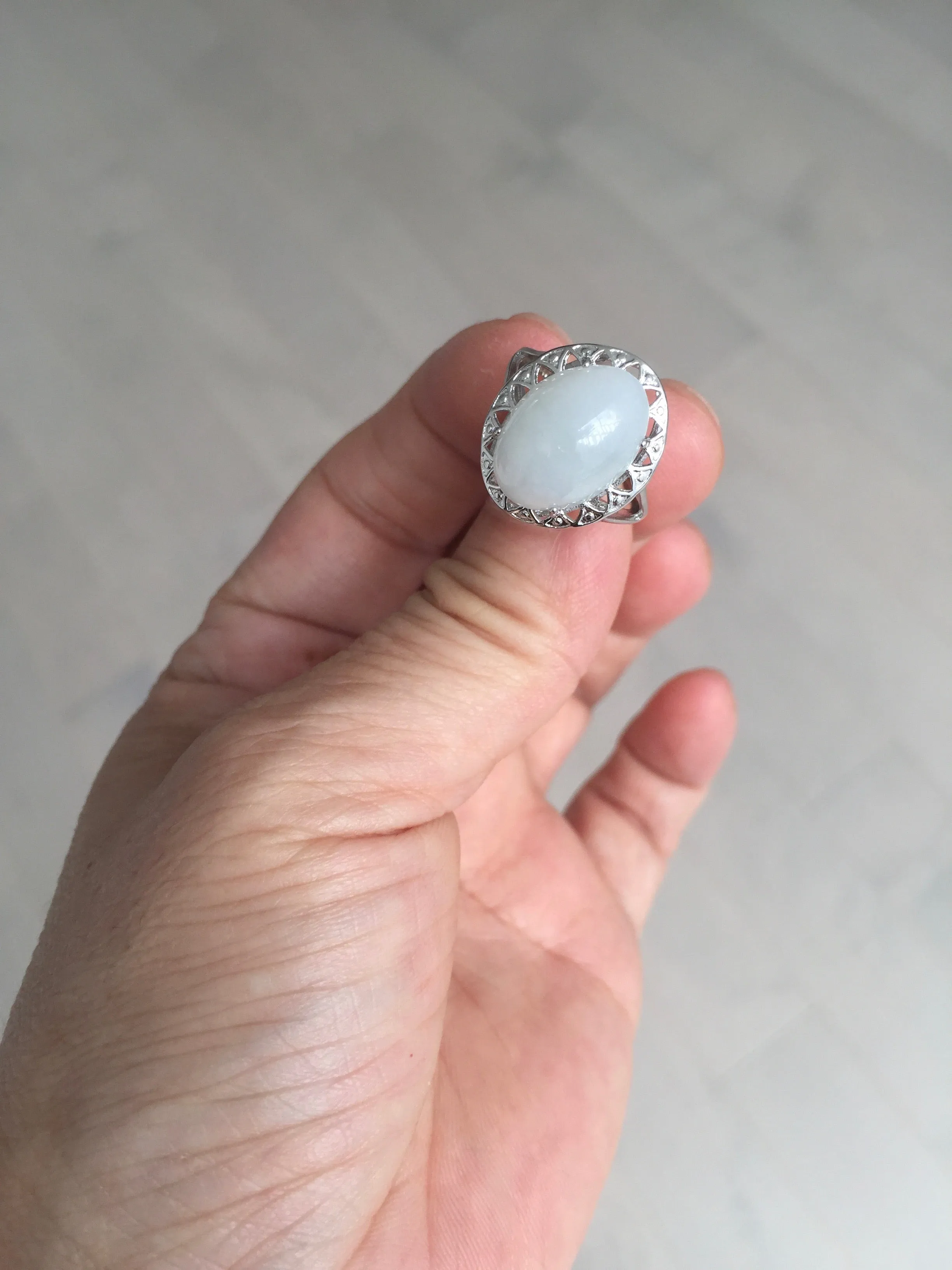 100% natural type A white four-prong jadeite jade ring BP138
