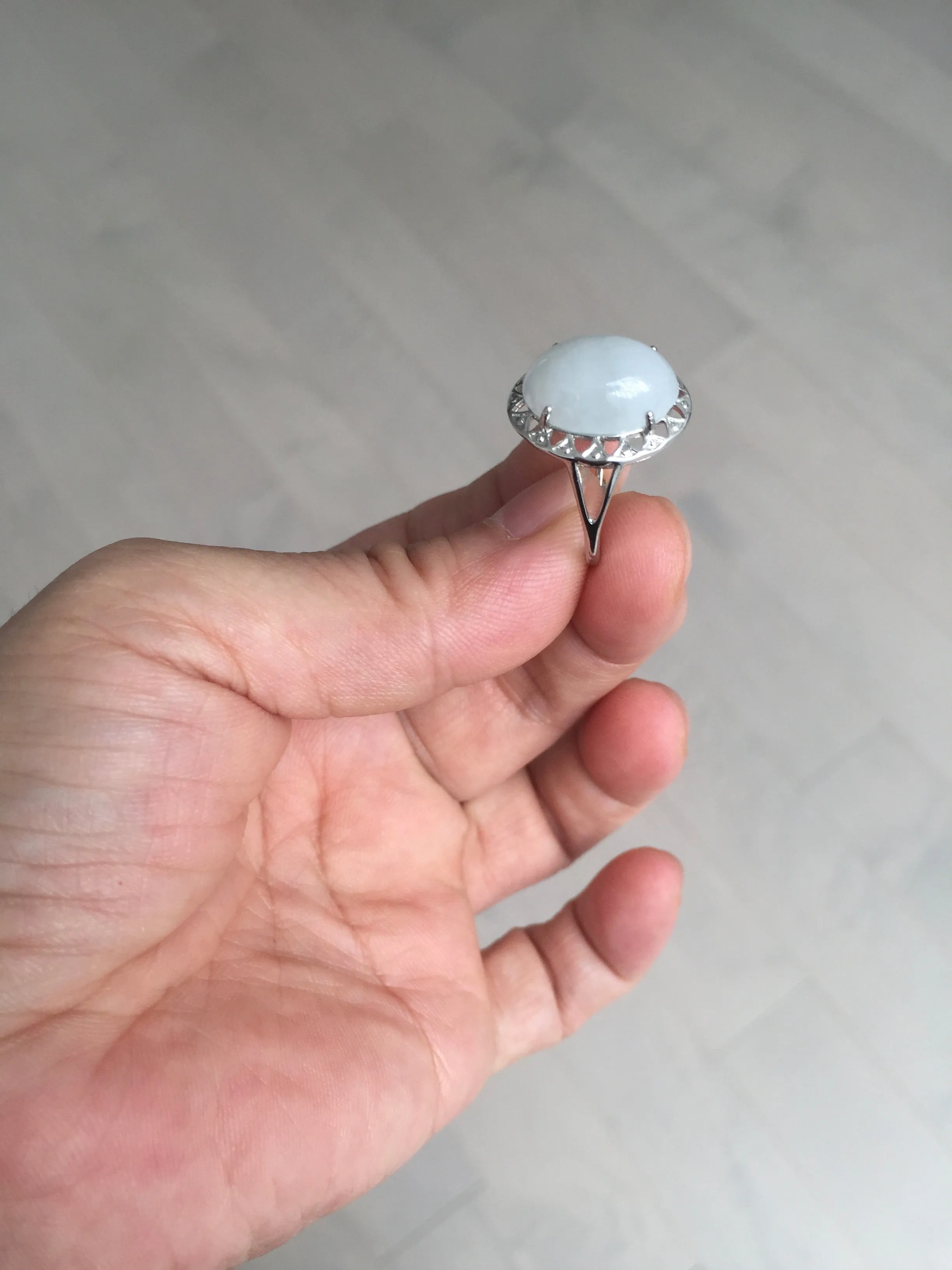 100% natural type A white four-prong jadeite jade ring BP138