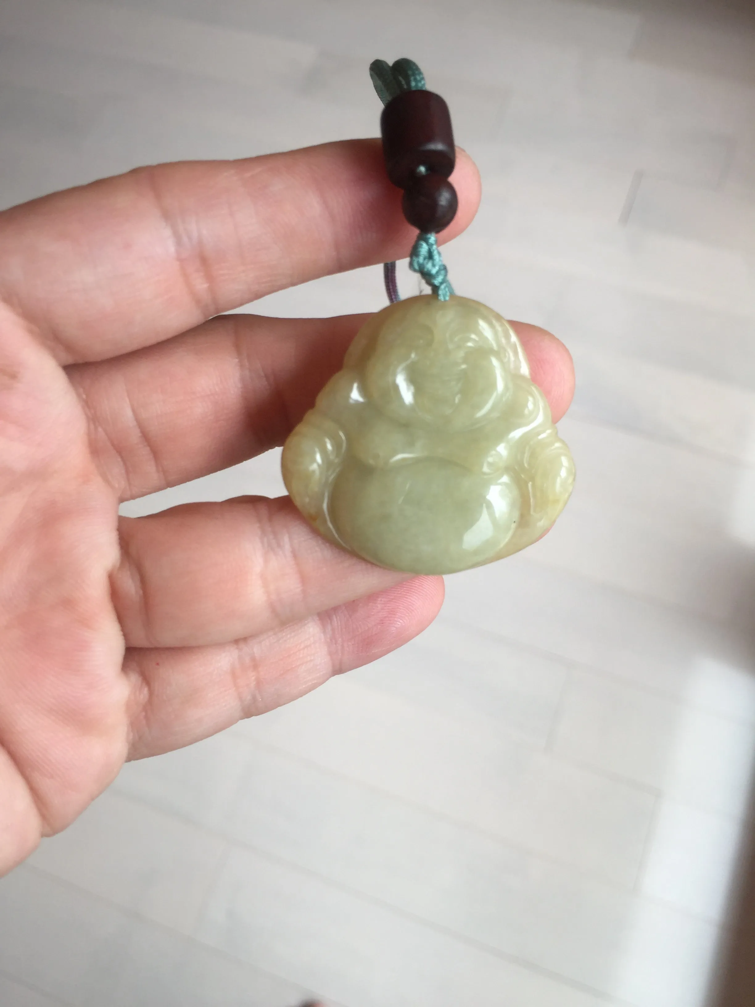 100% Natural type A yellow green happy buddha jadeite Jade pendant AX159