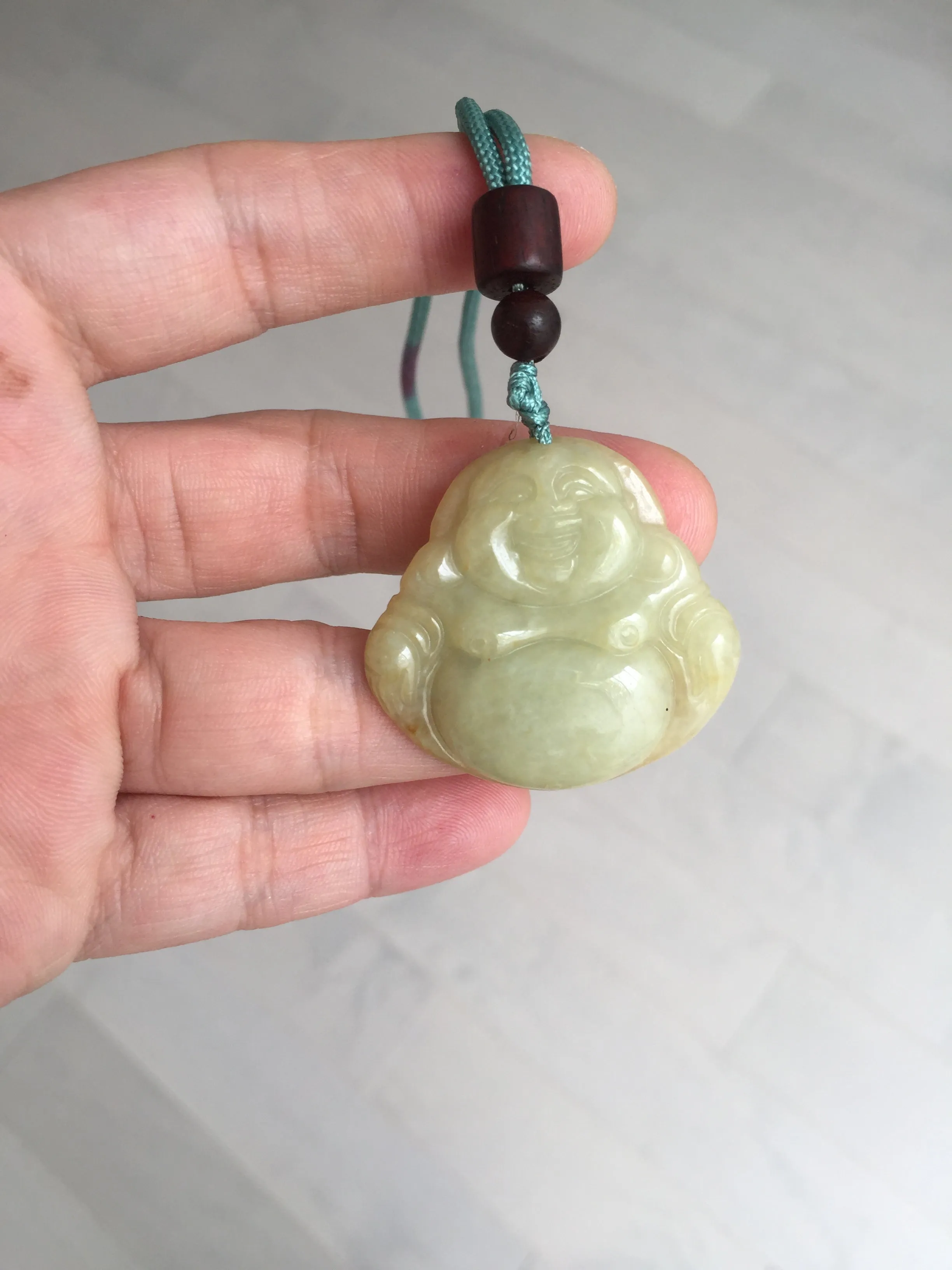 100% Natural type A yellow green happy buddha jadeite Jade pendant AX159