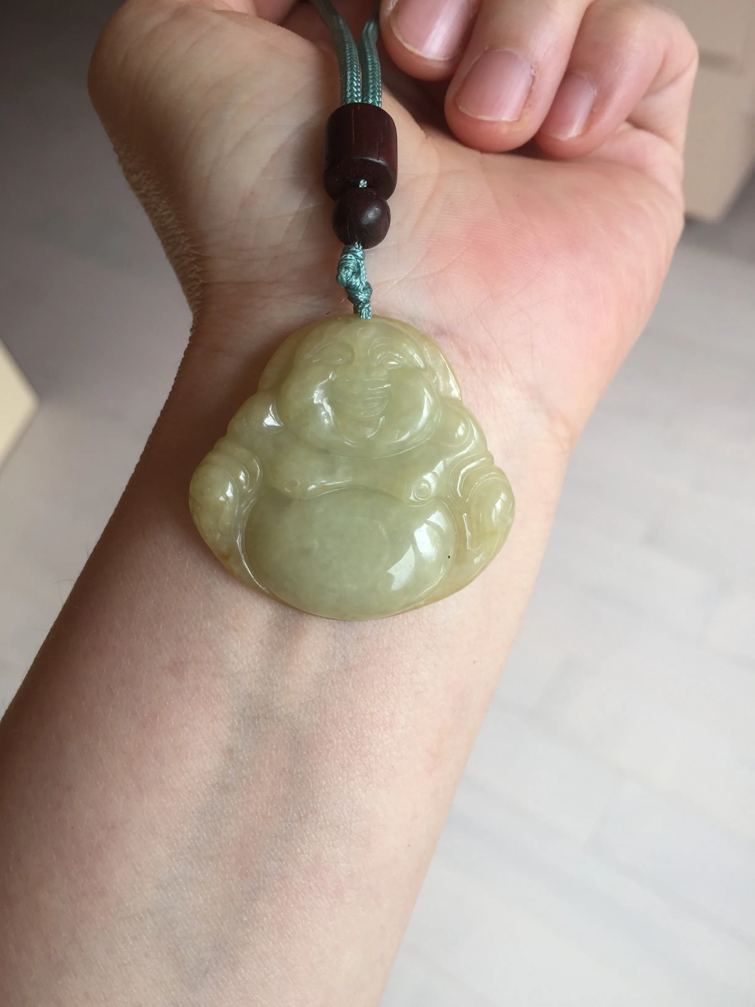 100% Natural type A yellow green happy buddha jadeite Jade pendant AX159