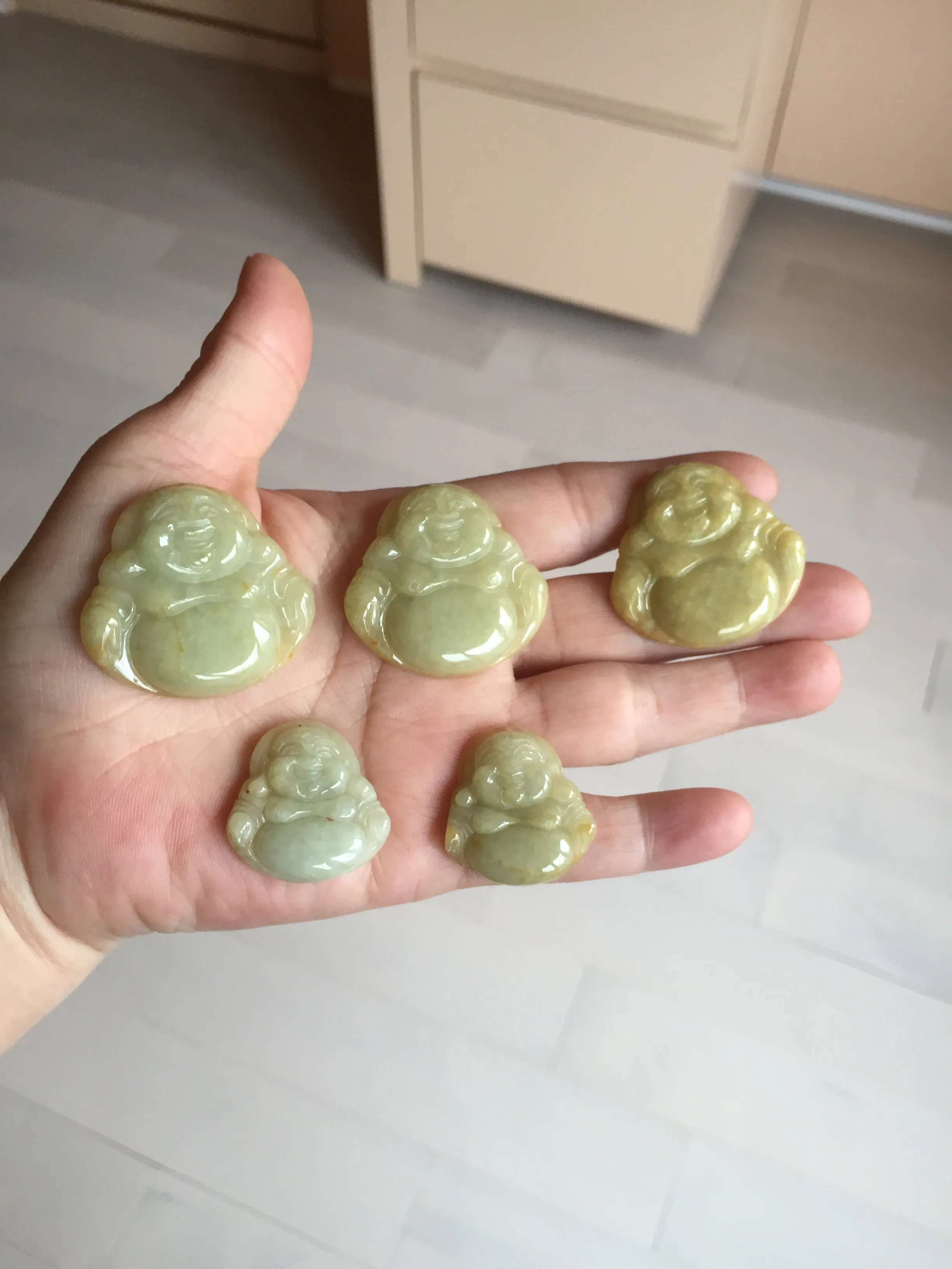 100% Natural type A yellow green happy buddha jadeite Jade pendant AX159