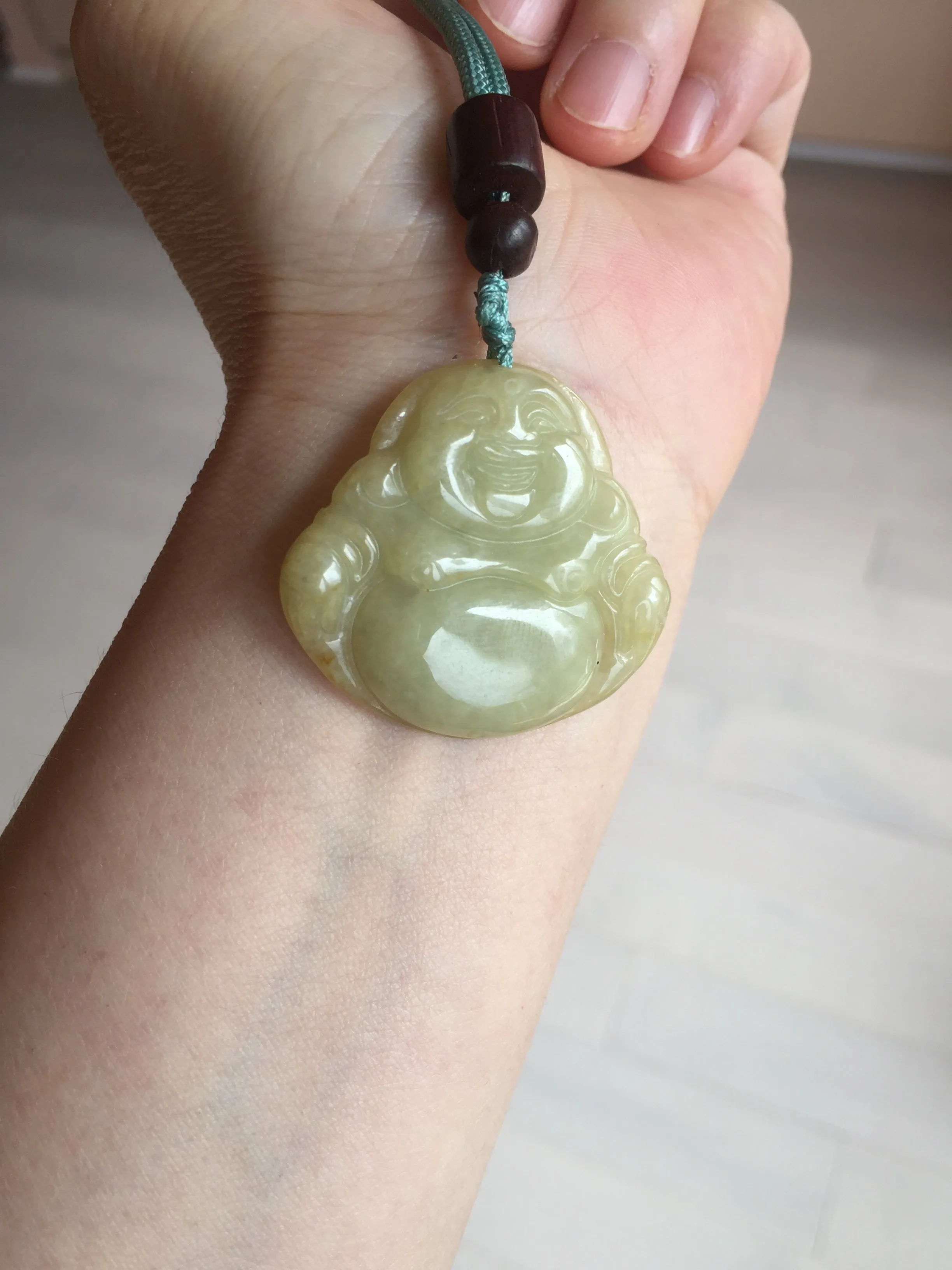 100% Natural type A yellow green happy buddha jadeite Jade pendant AX159