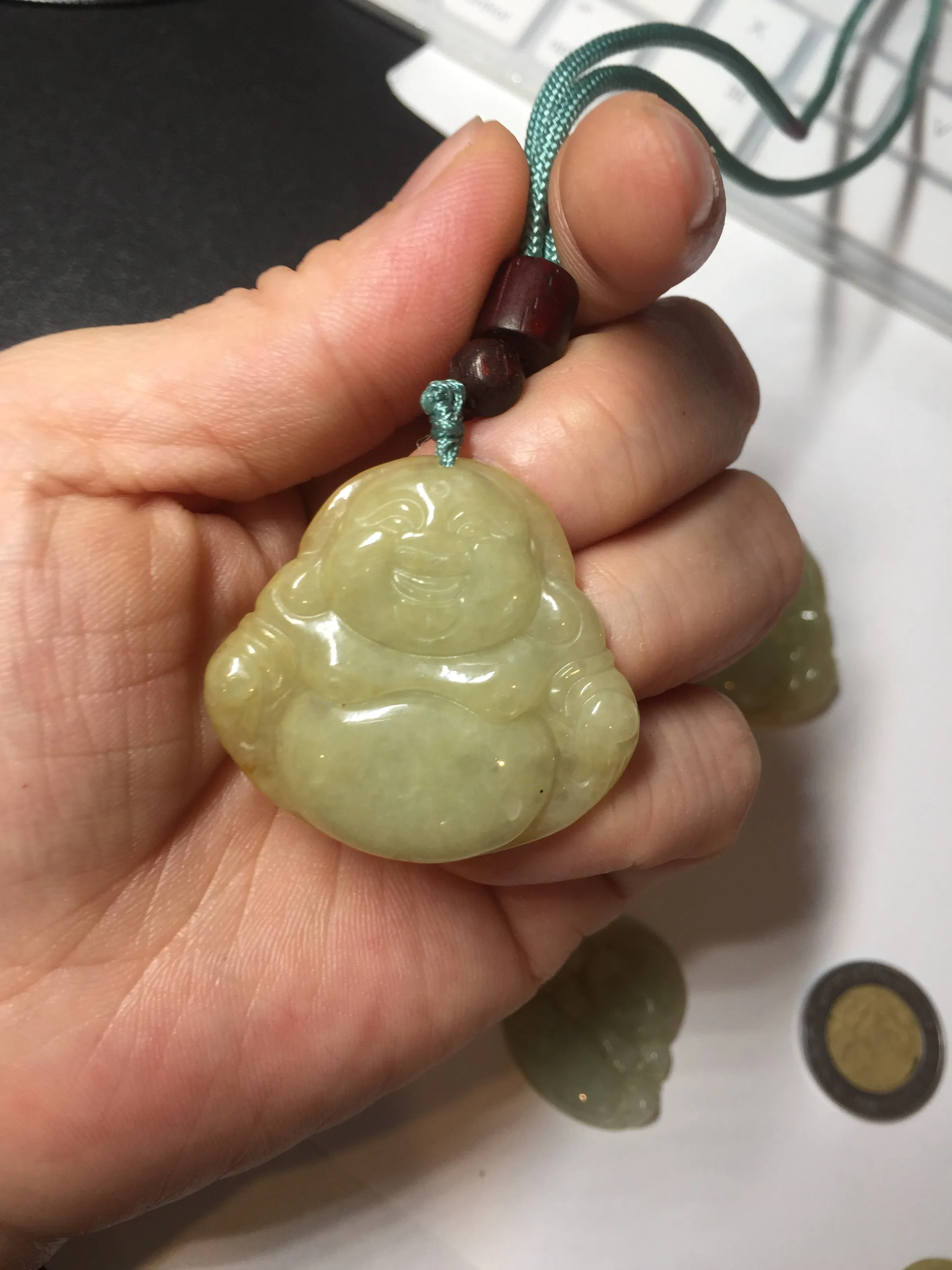 100% Natural type A yellow green happy buddha jadeite Jade pendant AX159