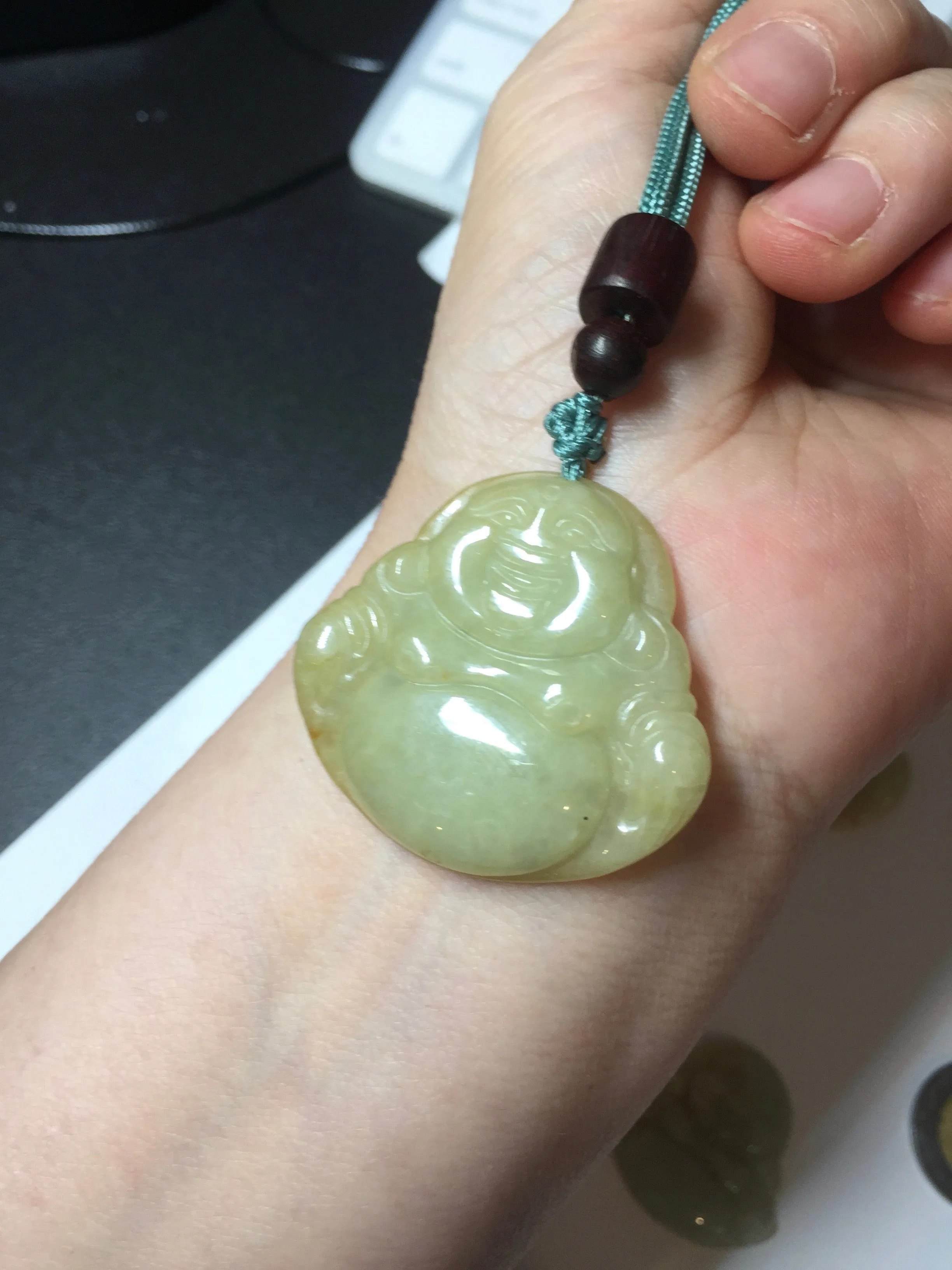 100% Natural type A yellow green happy buddha jadeite Jade pendant AX159
