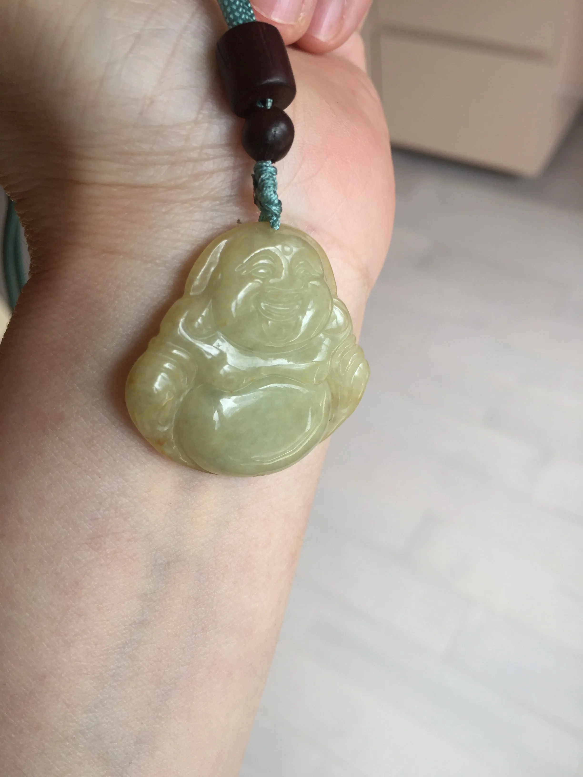 100% Natural type A yellow green happy buddha jadeite Jade pendant AX159