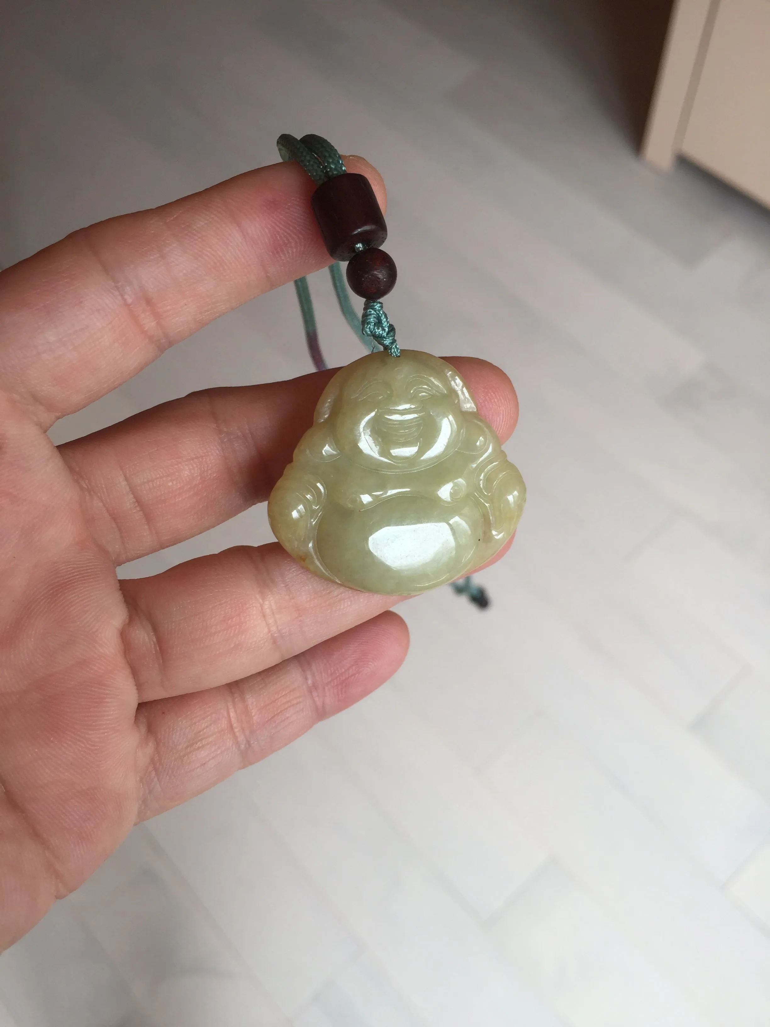 100% Natural type A yellow green happy buddha jadeite Jade pendant AX159
