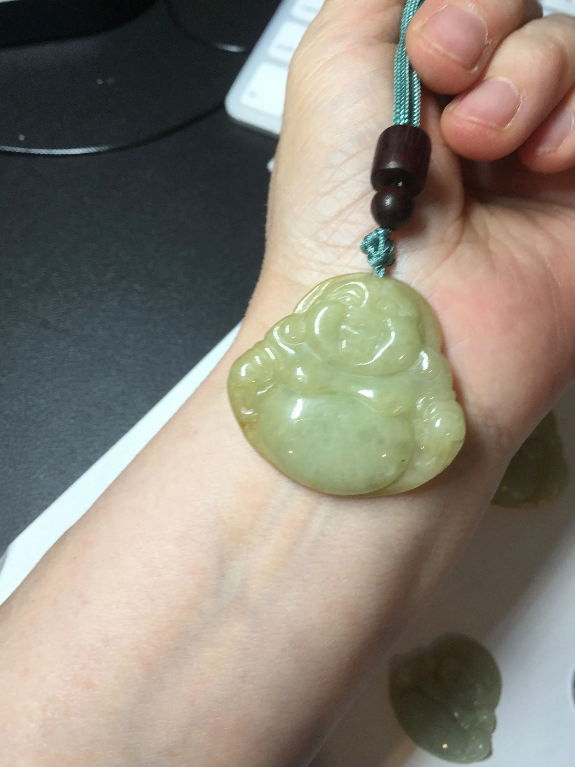 100% Natural type A yellow green happy buddha jadeite Jade pendant AX159