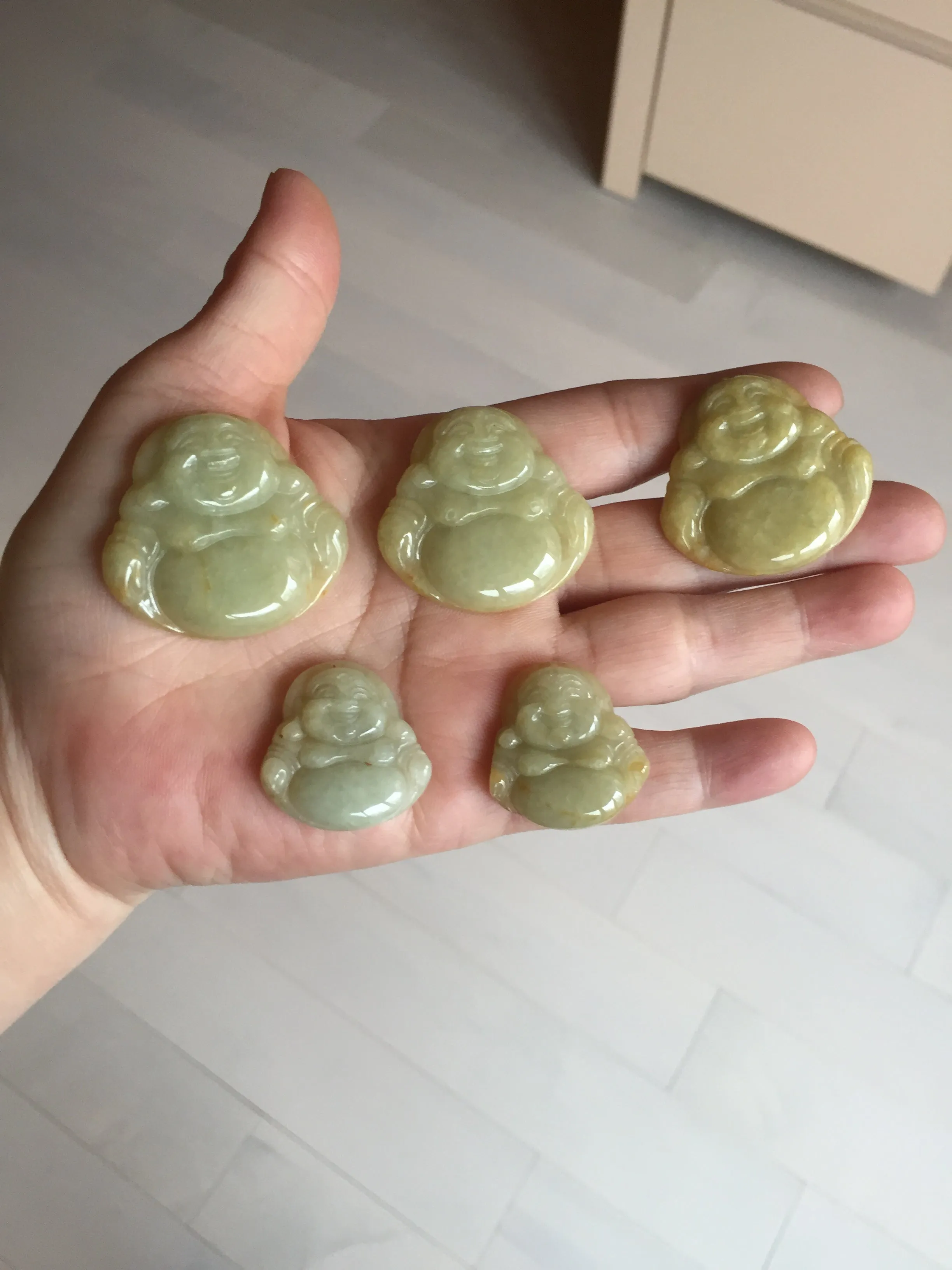 100% Natural type A yellow green happy buddha jadeite Jade pendant AX159