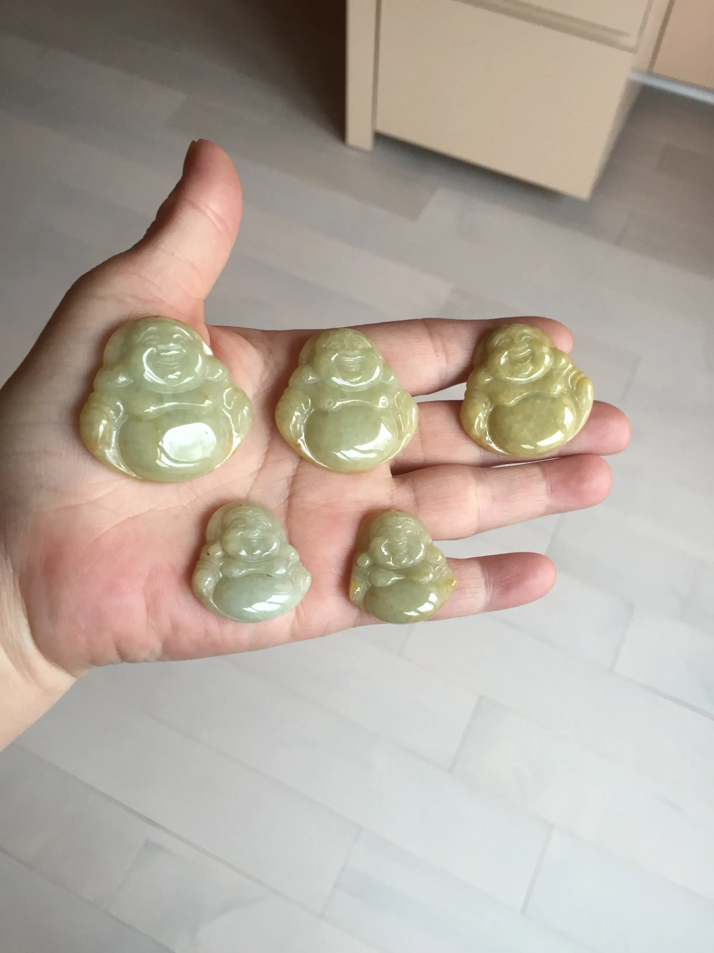 100% Natural type A yellow green happy buddha jadeite Jade pendant AX159