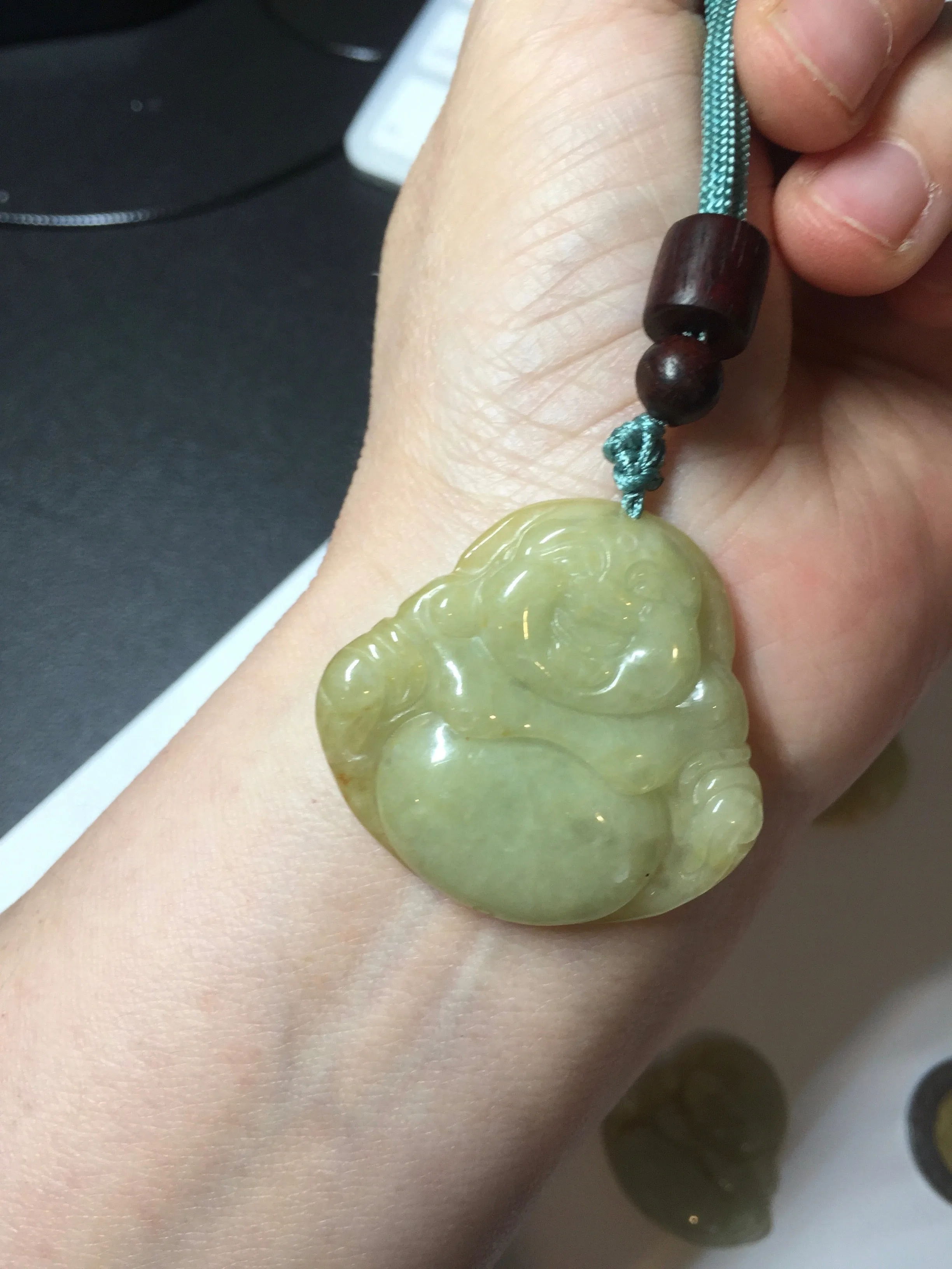 100% Natural type A yellow green happy buddha jadeite Jade pendant AX159