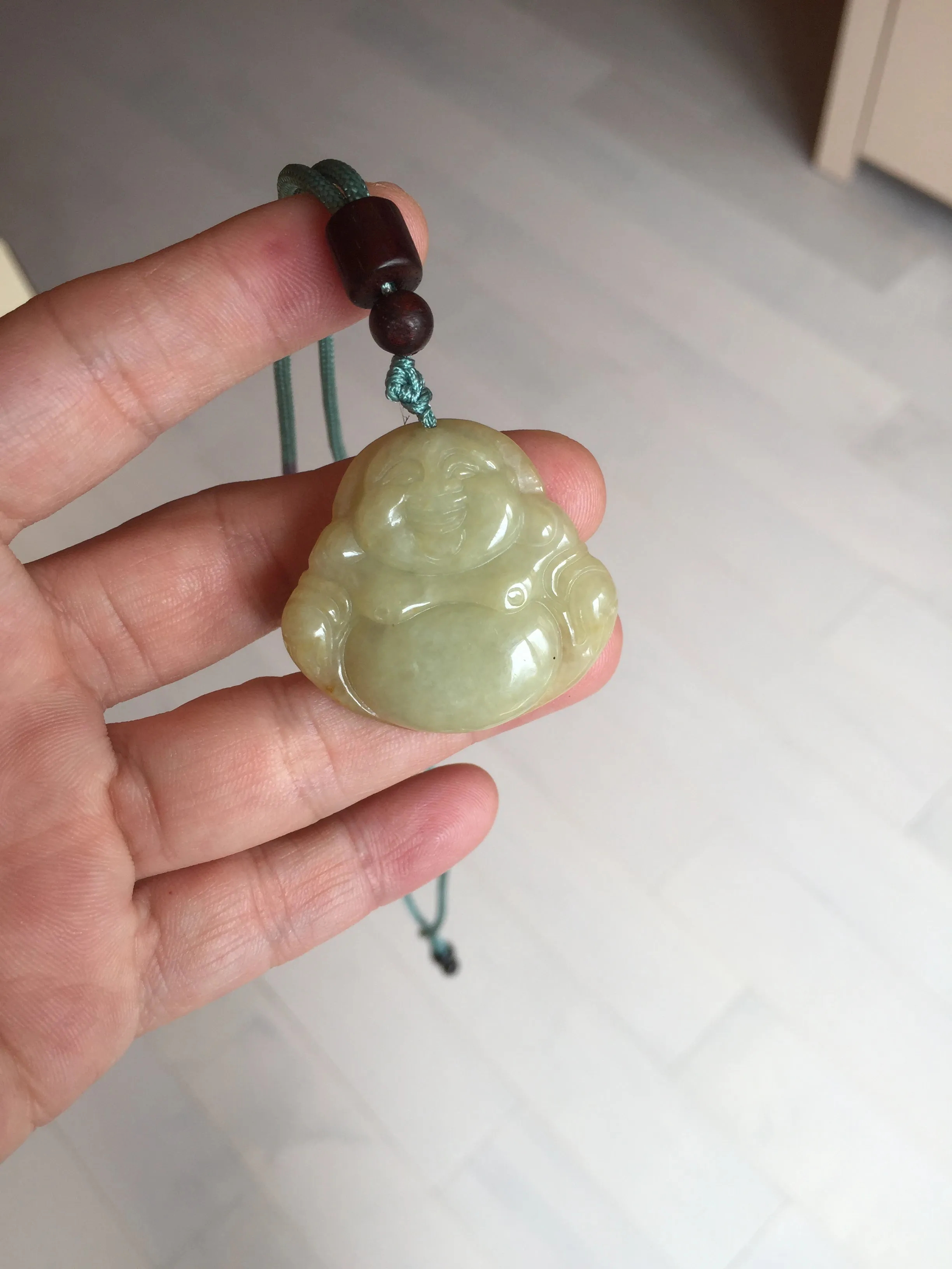 100% Natural type A yellow green happy buddha jadeite Jade pendant AX159