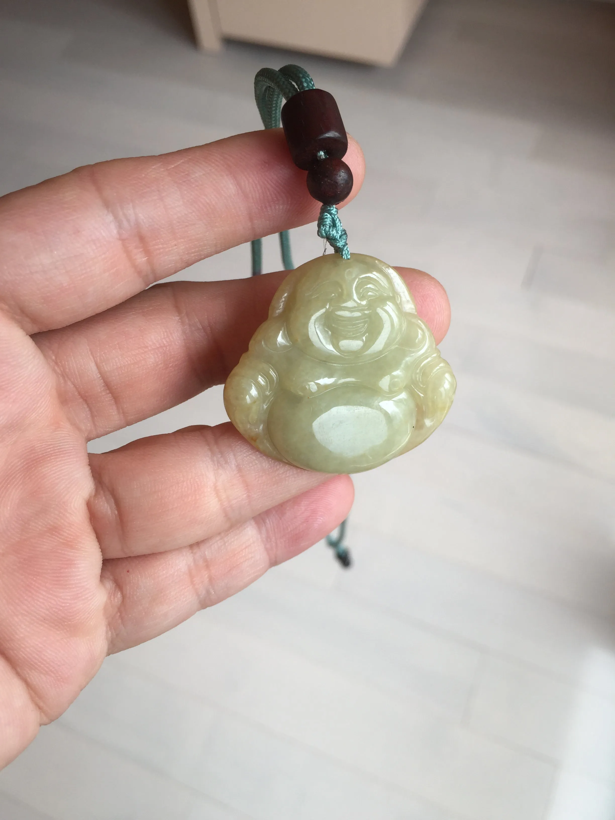 100% Natural type A yellow green happy buddha jadeite Jade pendant AX159