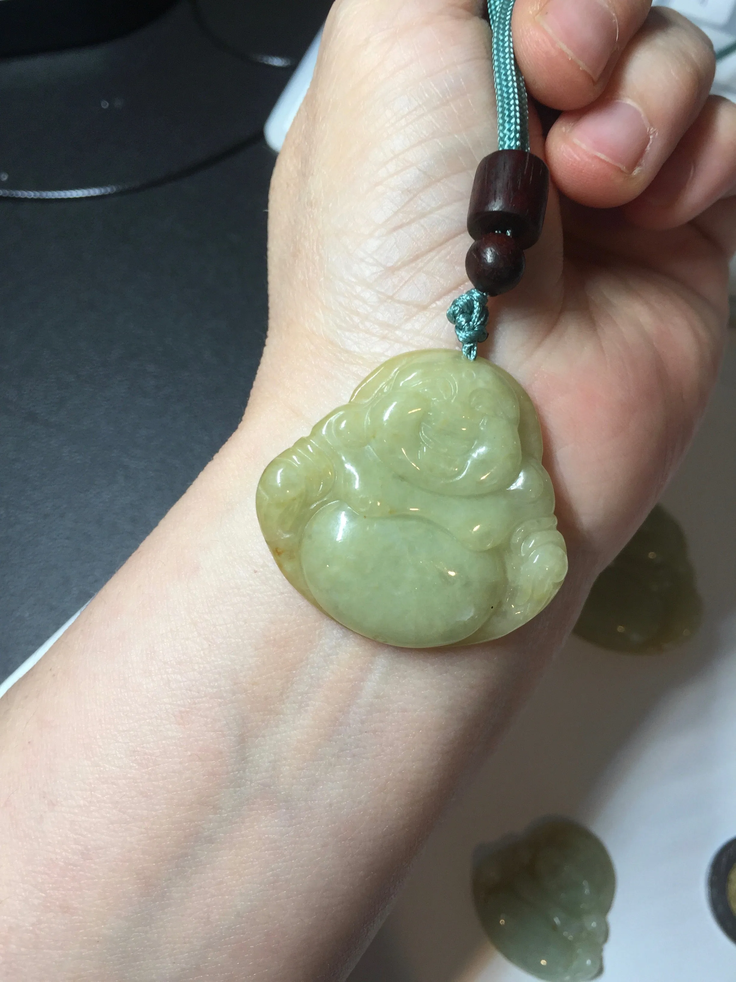 100% Natural type A yellow green happy buddha jadeite Jade pendant AX159