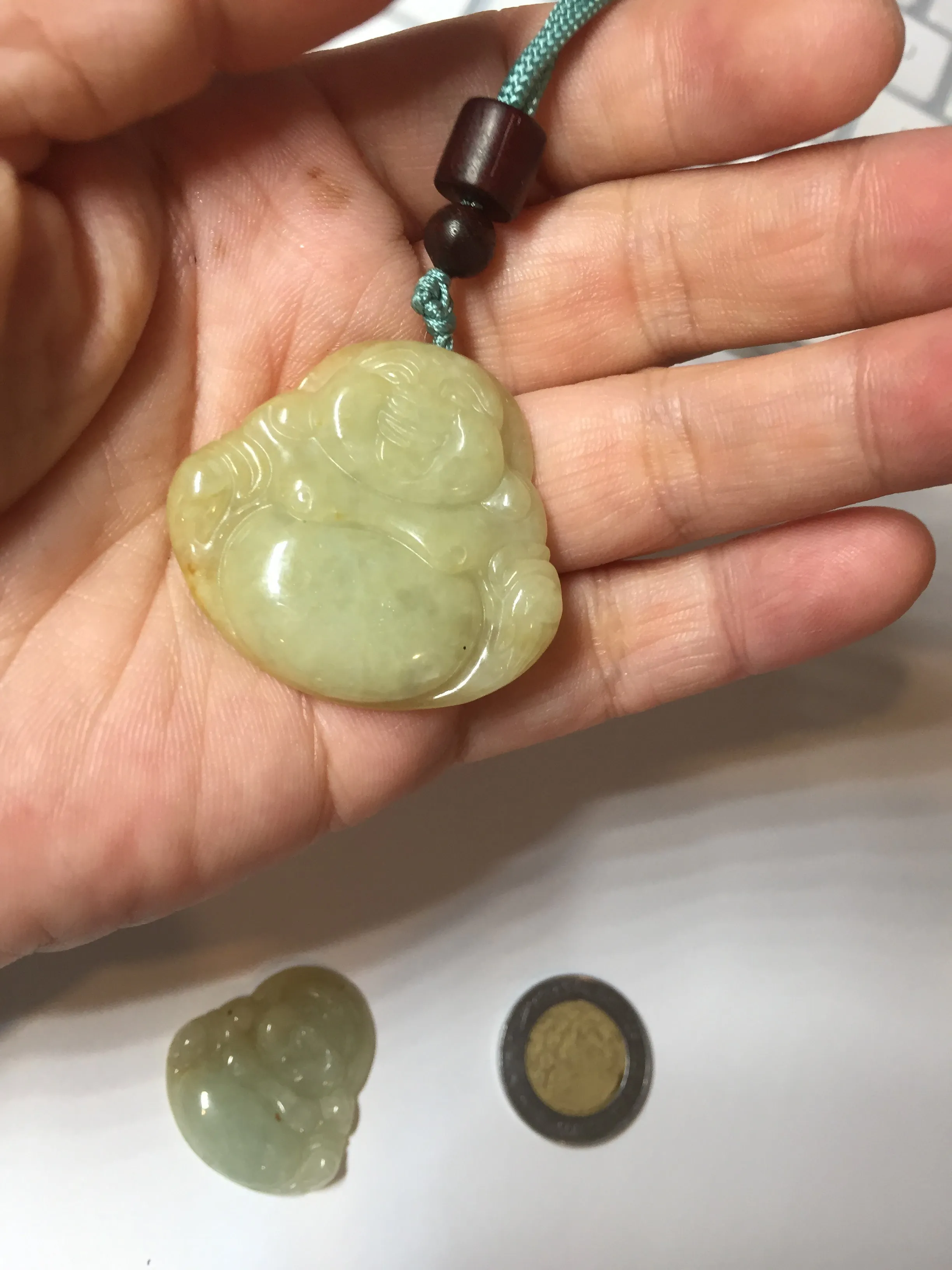 100% Natural type A yellow green happy buddha jadeite Jade pendant AX159