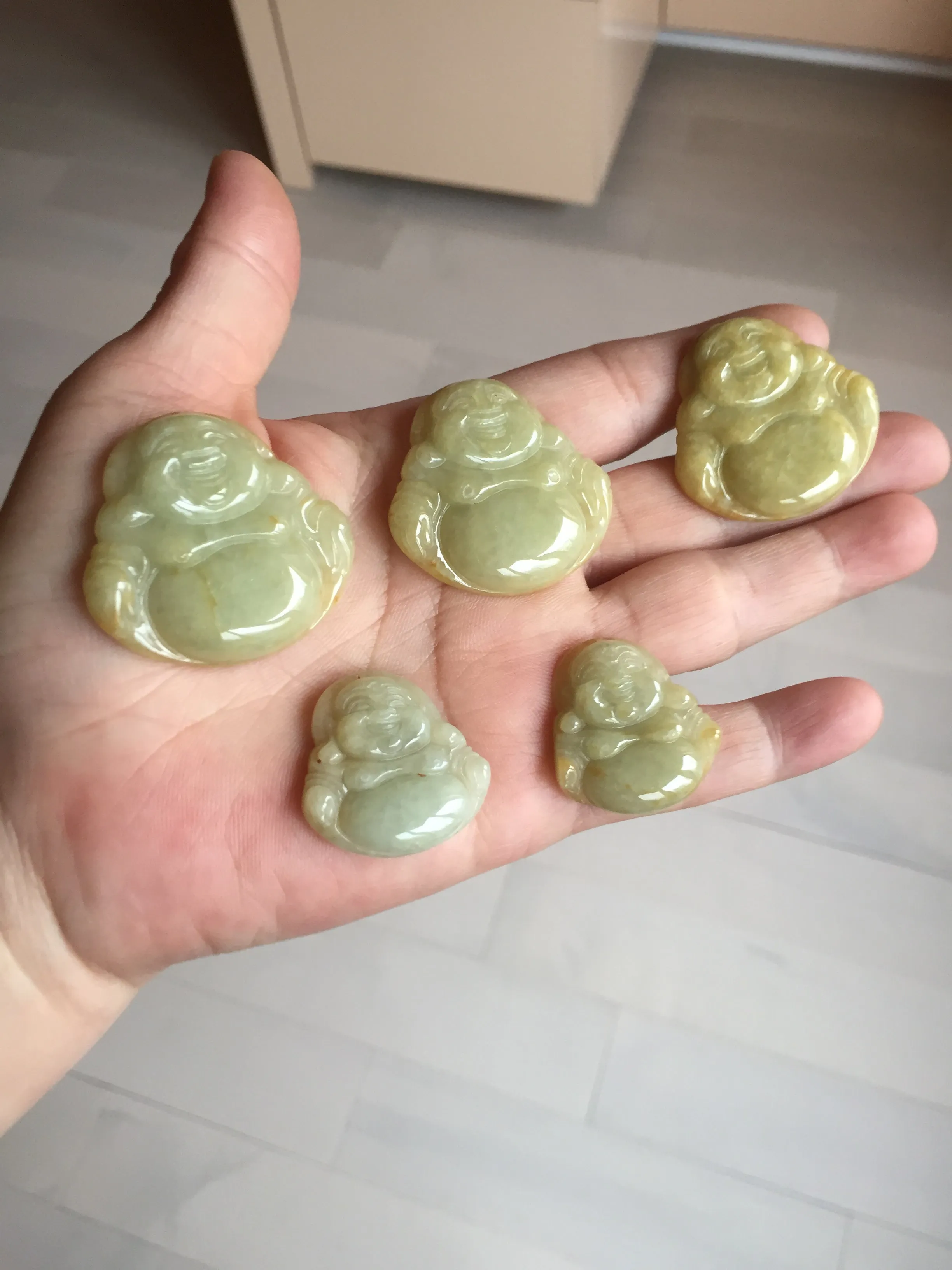 100% Natural type A yellow green happy buddha jadeite Jade pendant AX159