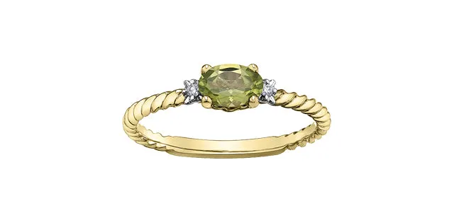 10K Yellow Gold Peridot with 2 Diamonds Ring