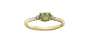 10K Yellow Gold Peridot with 2 Diamonds Ring