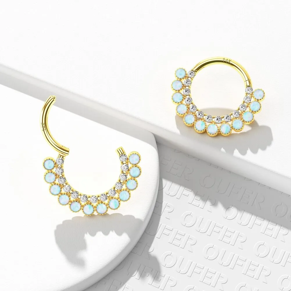14K Gold CZ Opal Clicker Daith Hoop 16G Septum Hoop