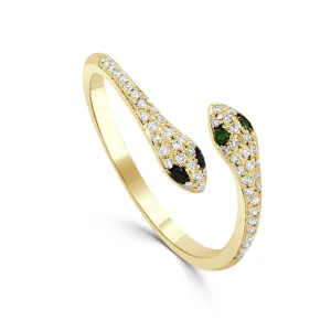 14K Gold Diamond & Garnet Snake Wrap Ring