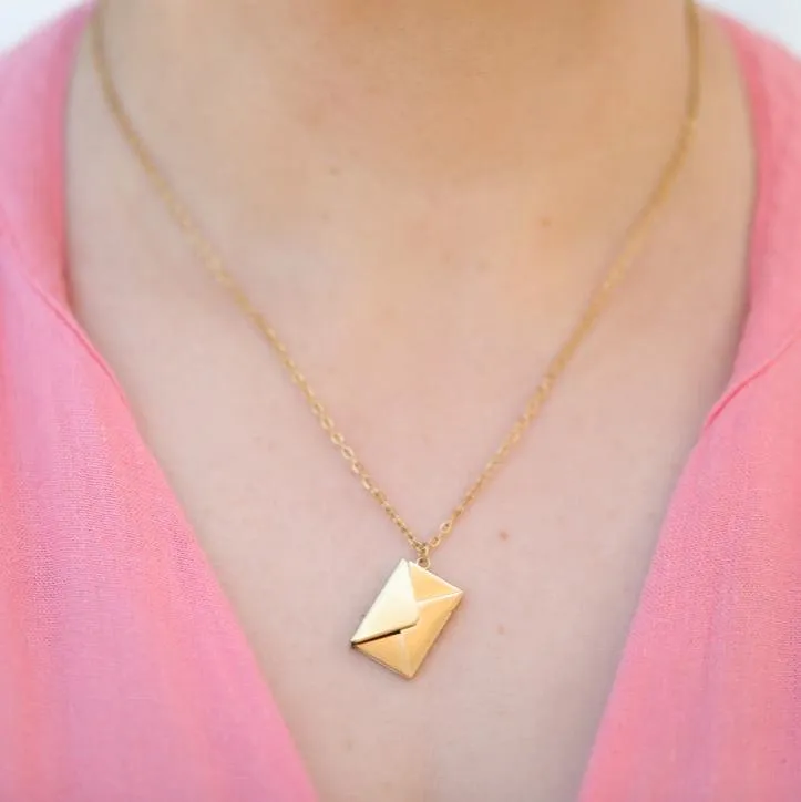 14k Gold Filled Envelope Necklace - Custom Necklace - Engraved Necklace