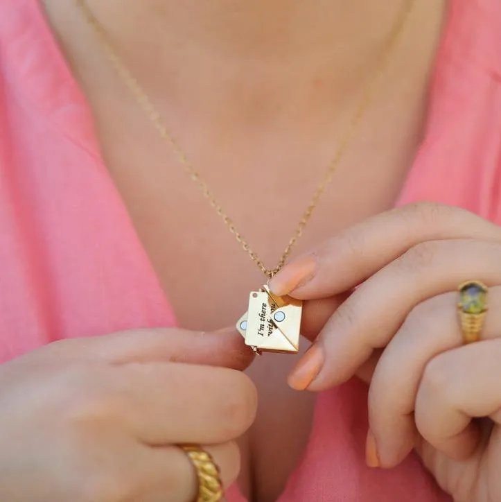 14k Gold Filled Envelope Necklace - Custom Necklace - Engraved Necklace