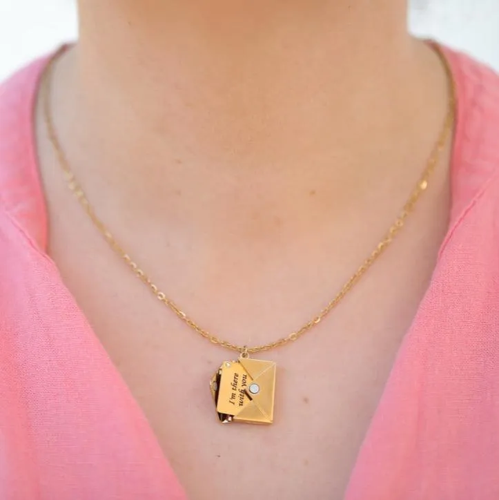 14k Gold Filled Envelope Necklace - Custom Necklace - Engraved Necklace