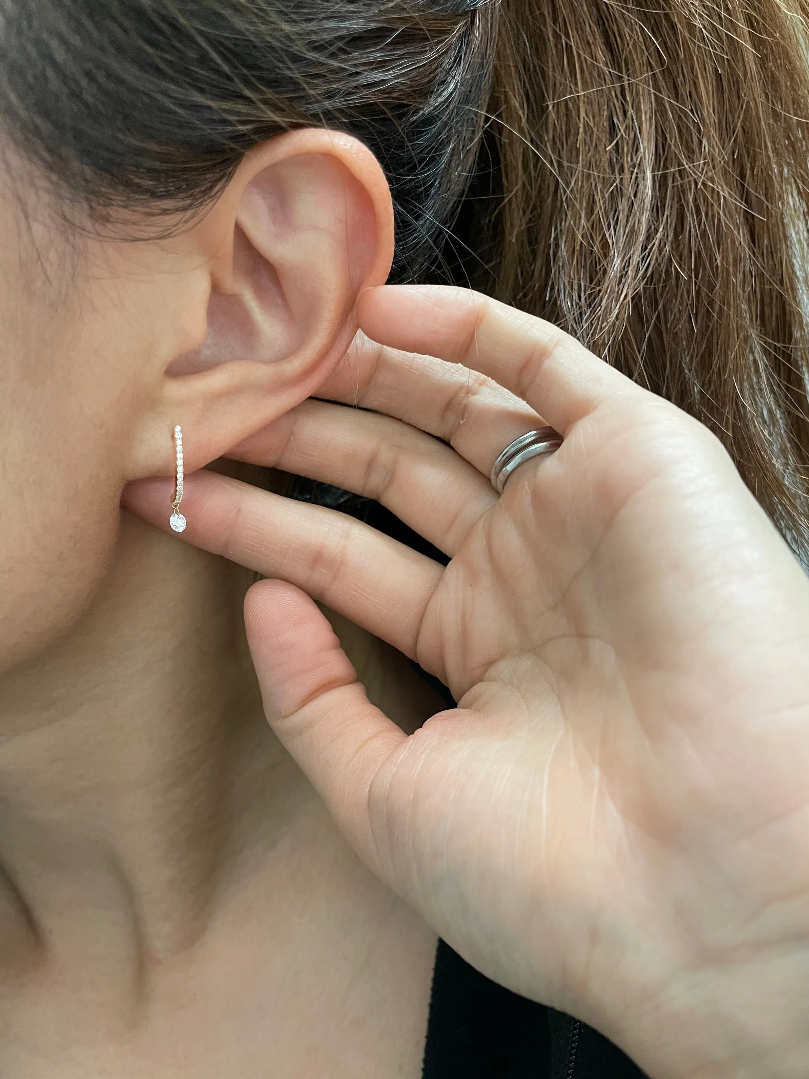 14k J hoop with Diamond Solitaire Earrings
