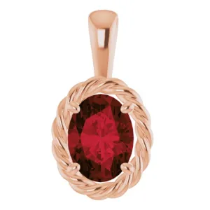 14K Rose Natural Mozambique Garnet Rope Pendant