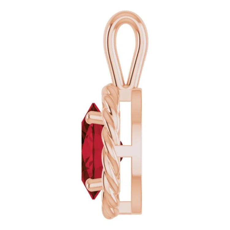 14K Rose Natural Mozambique Garnet Rope Pendant