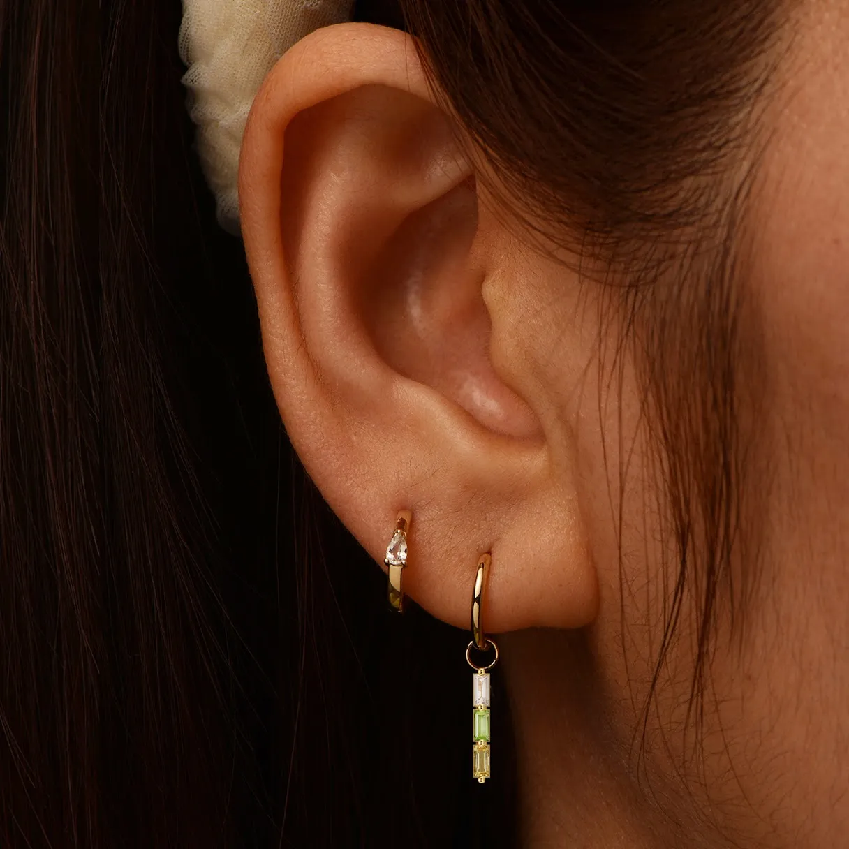 14K Three Stone Hoop Charm