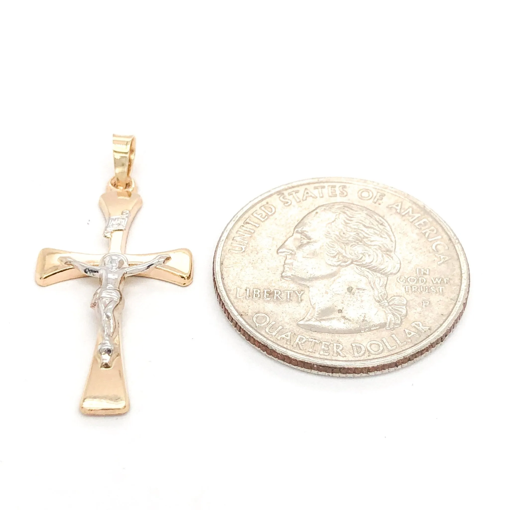 14K TT Gold Crucifix Cross 33mm x 14.7mm
