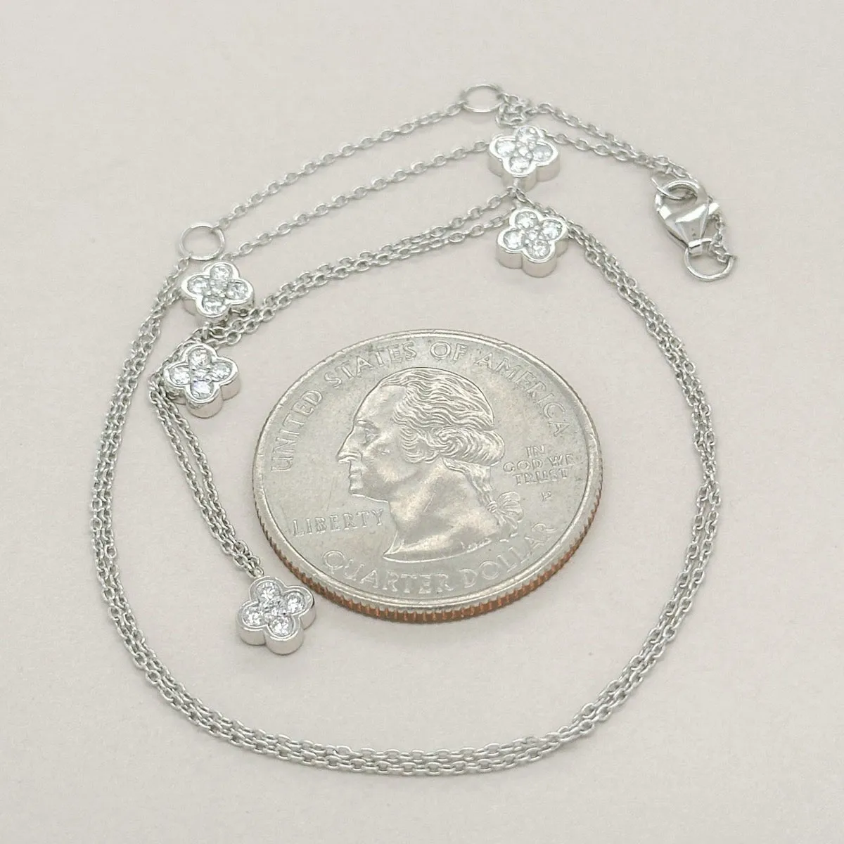 14K  W Gold 0.38ctw G/SI2 Diamond Flower Drop Necklace