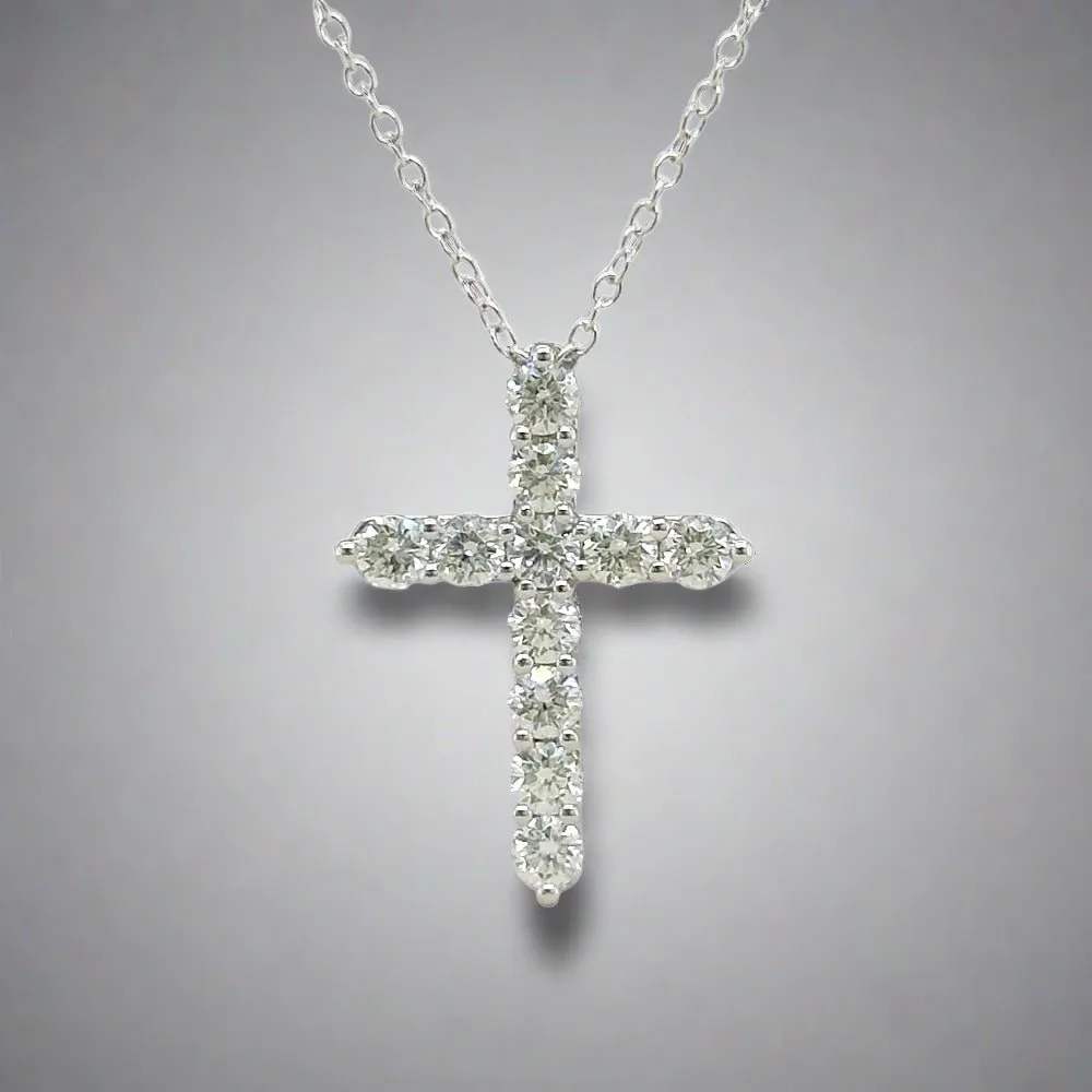 14K W Gold 1.00ctw H/SI2 Diamond Cross with Chain