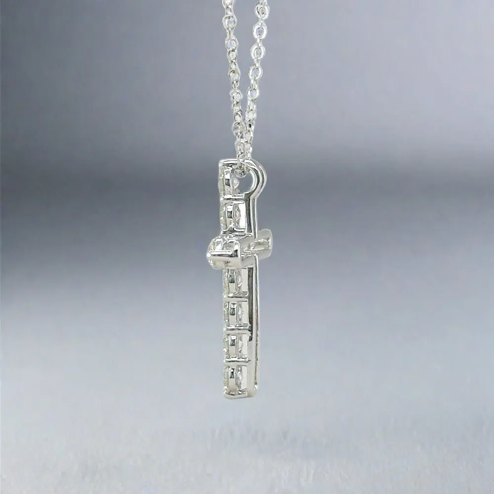 14K W Gold 1.00ctw H/SI2 Diamond Cross with Chain