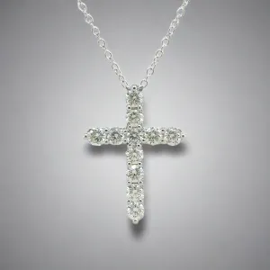 14K W Gold 1.00ctw H/SI2 Diamond Cross with Chain