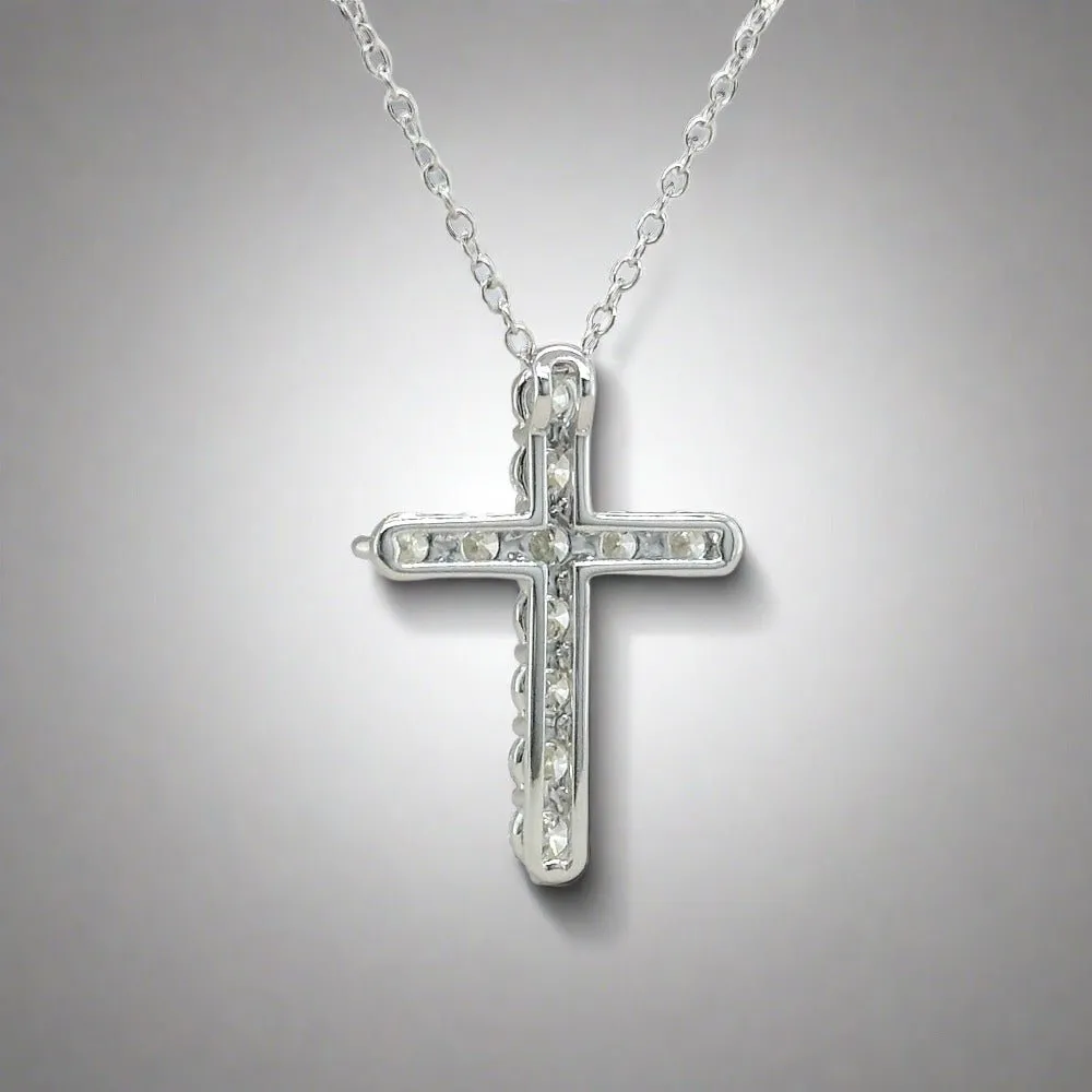 14K W Gold 1.00ctw H/SI2 Diamond Cross with Chain